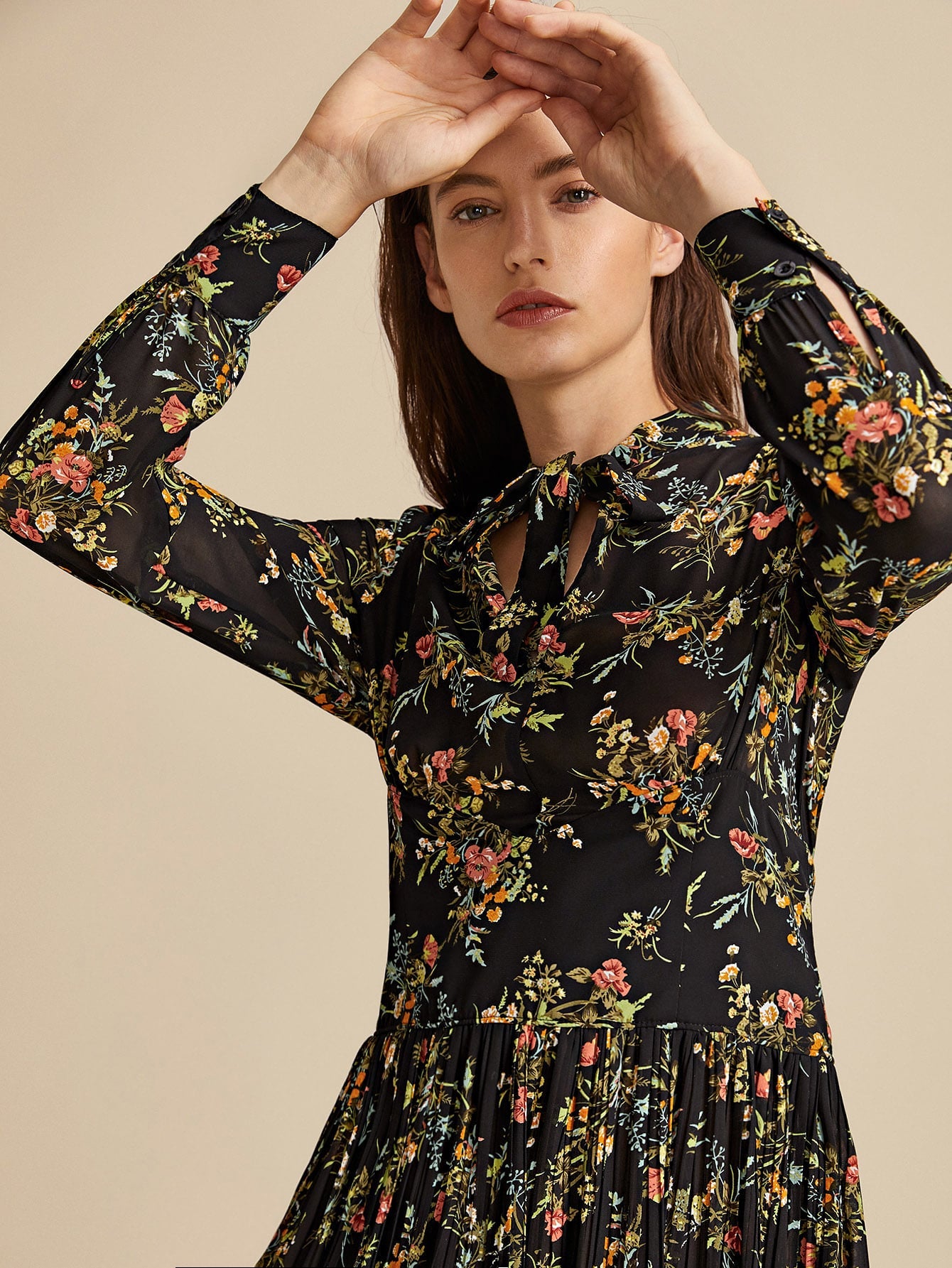 Premium Tie Neck Floral Print Dress