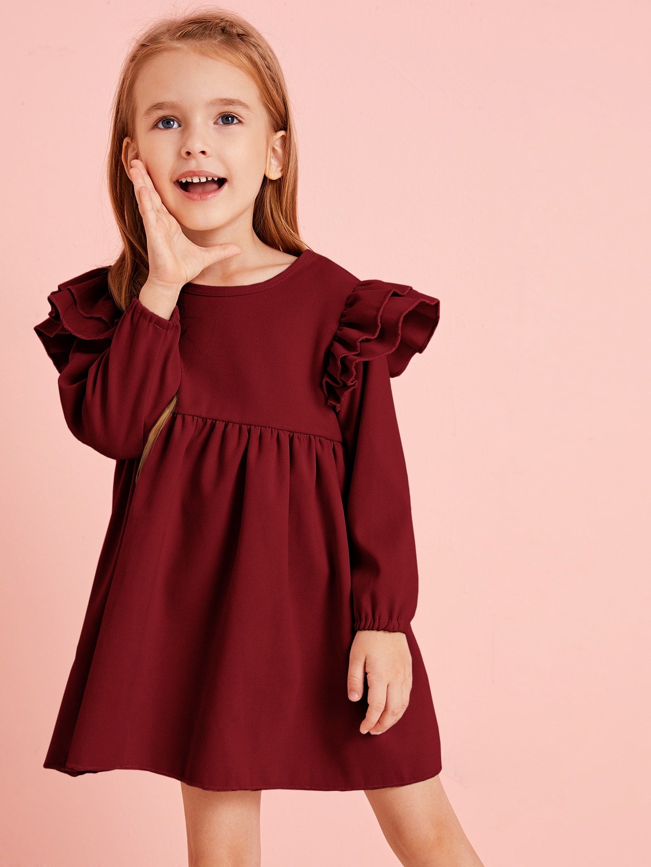 Toddler Girls Ruffle Trim Keyhole Back Dress