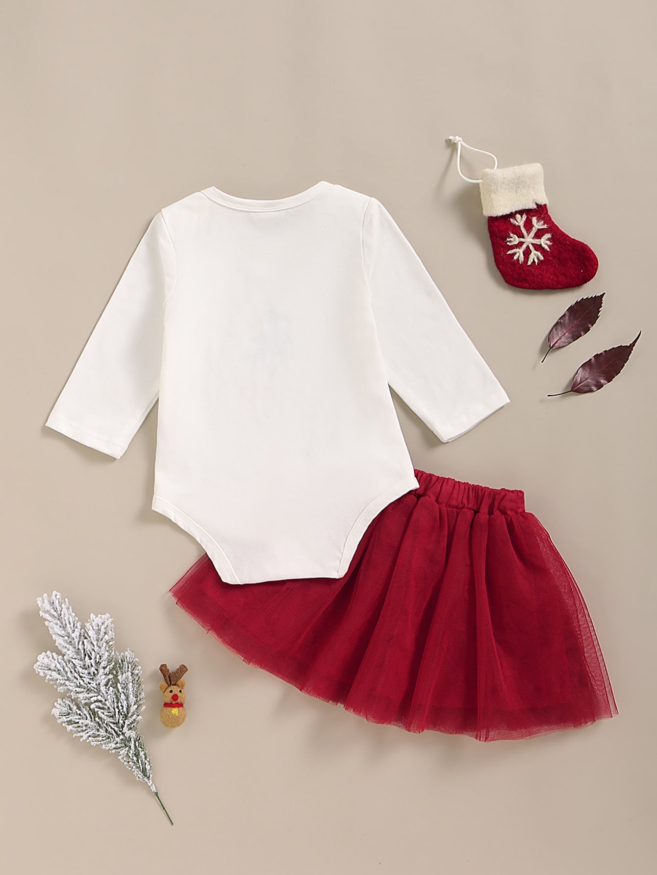 Baby Girl Christmas New Year Print Romper With Mesh Skirt