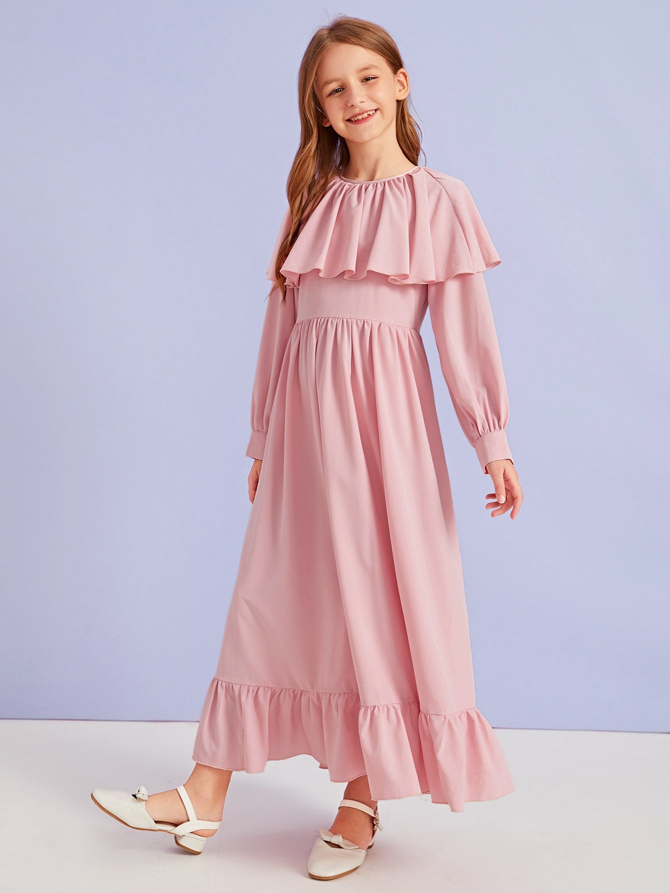 Girls Zipper Back Ruffle Detail Flare Dress
