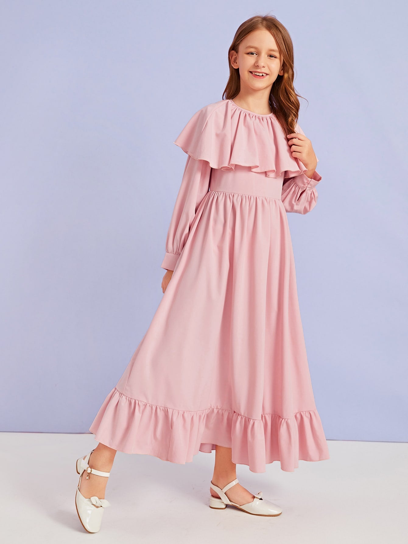 Girls Zipper Back Ruffle Detail Flare Dress