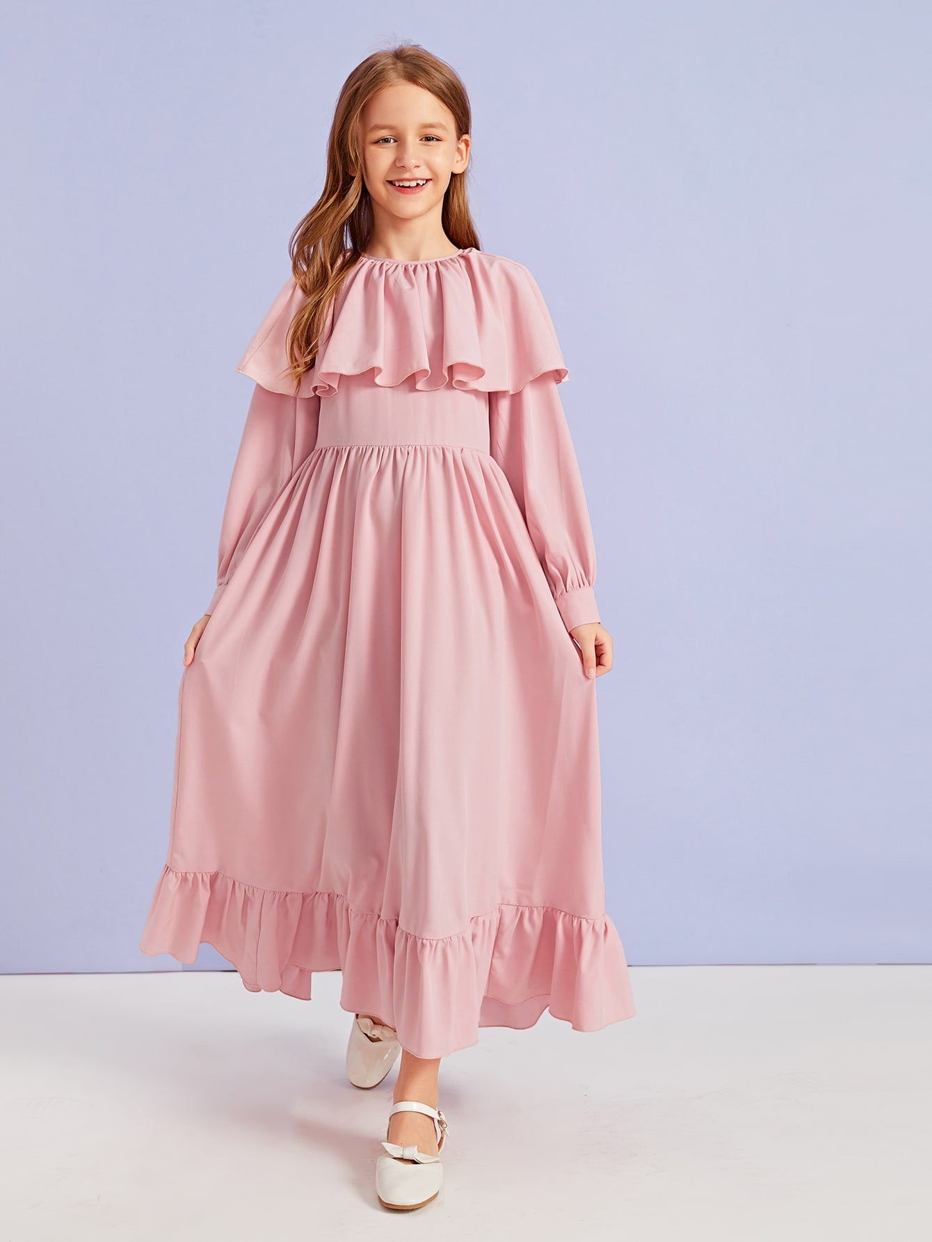 Girls Zipper Back Ruffle Detail Flare Dress