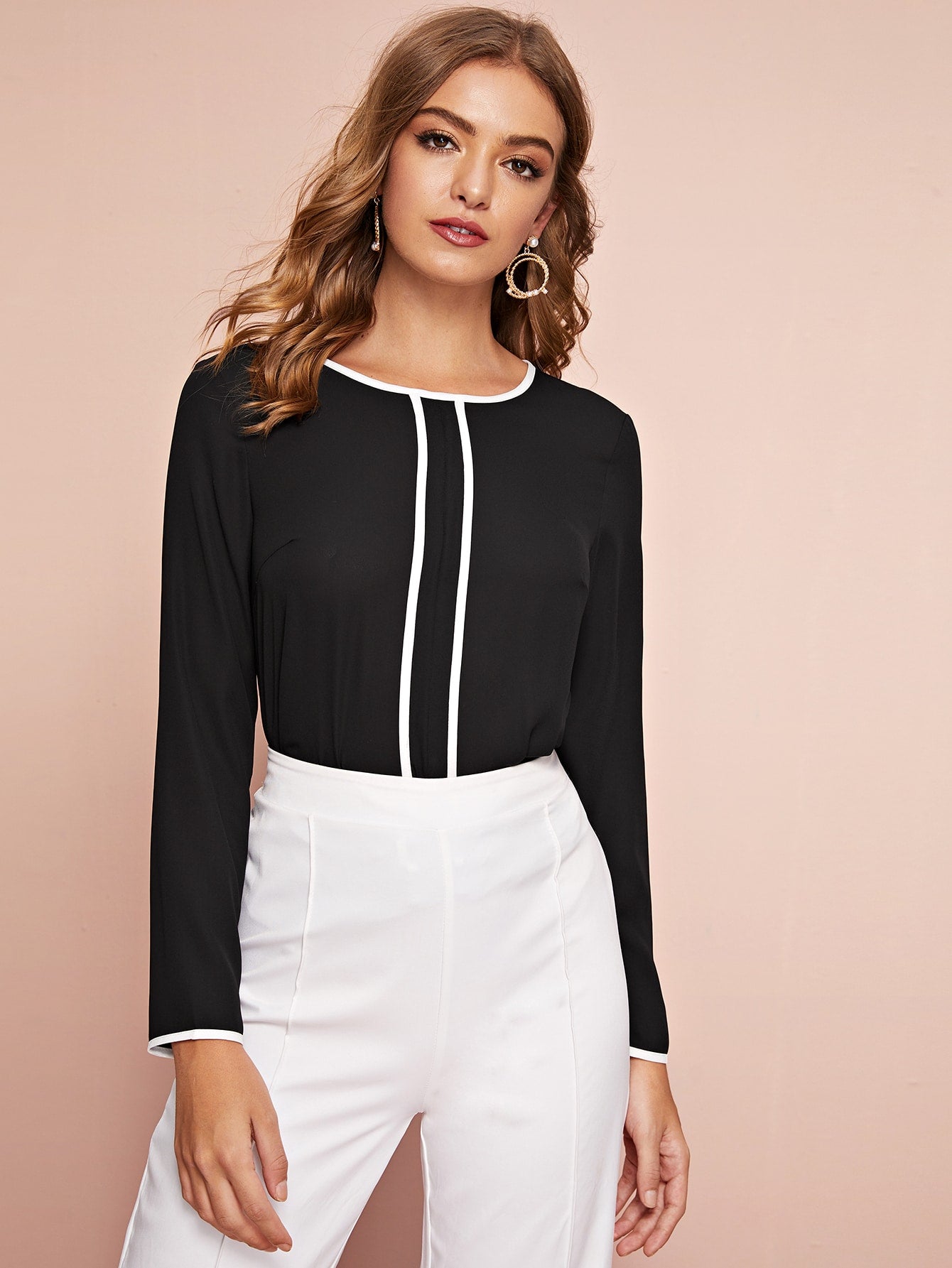 Contrast Binding Tunic Top