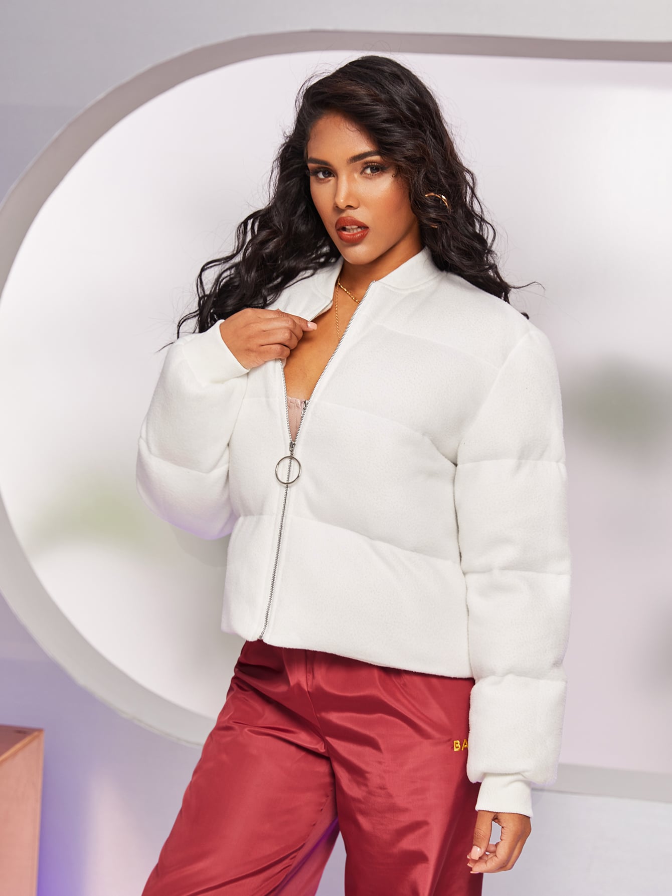 O-ring Zip Front Padded Jacket