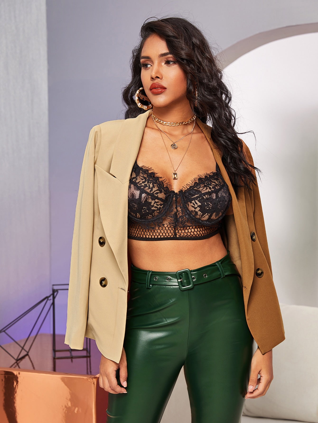 Two Tone Double Button Blazer