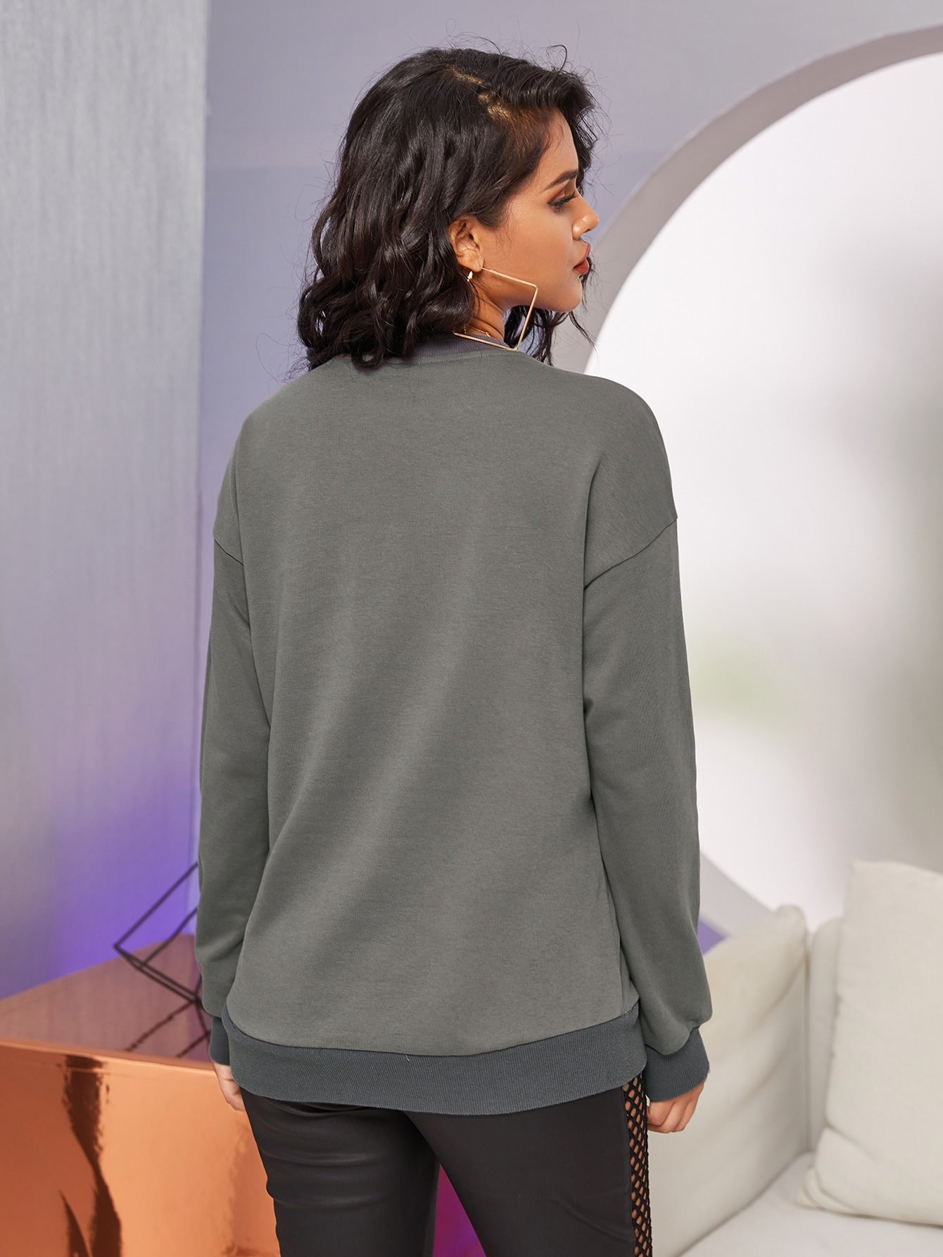 Drop Shoulder Figure Print Pullover
