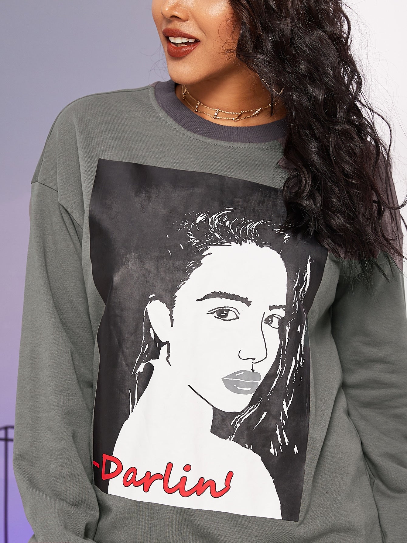 Drop Shoulder Figure Print Pullover