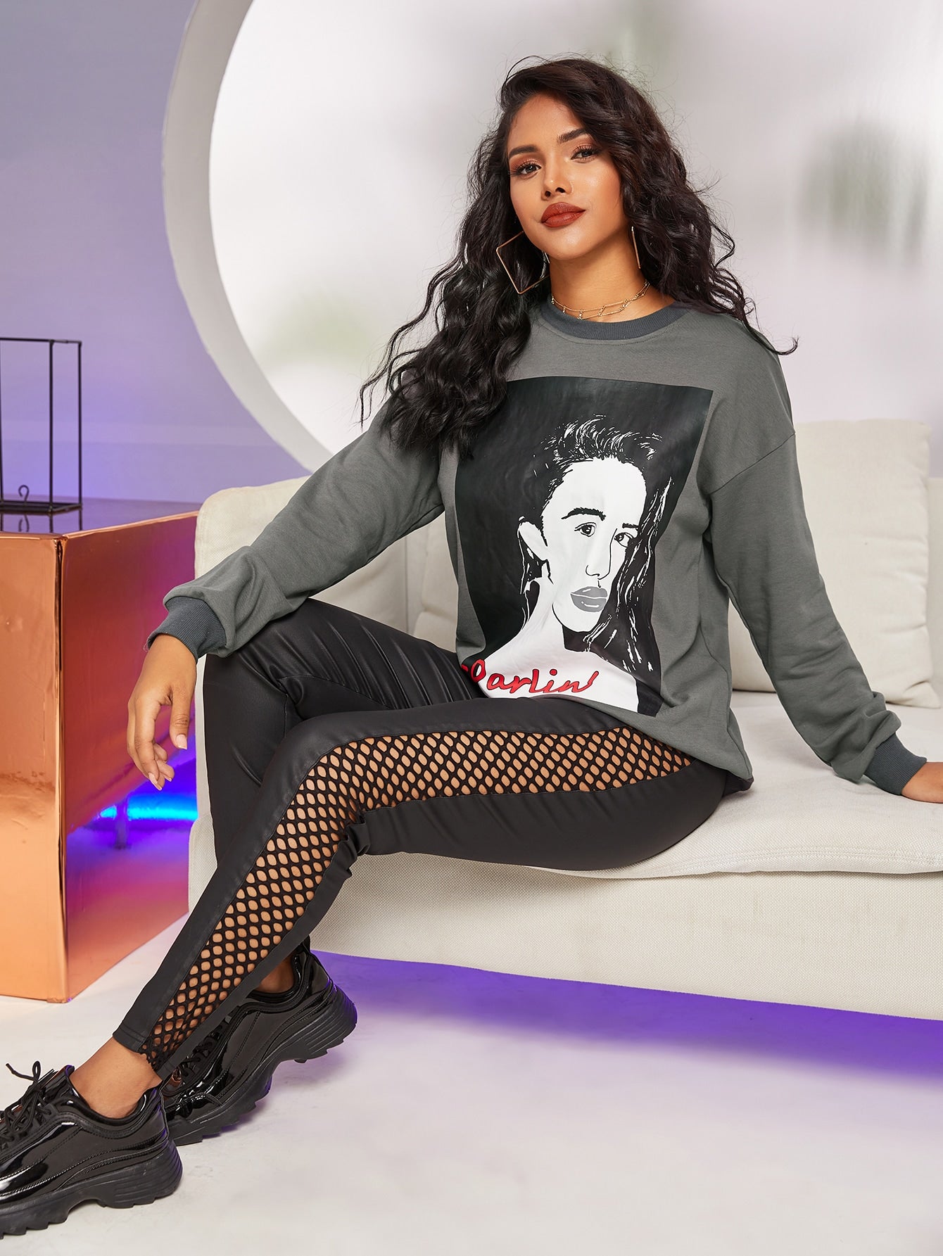 Drop Shoulder Figure Print Pullover