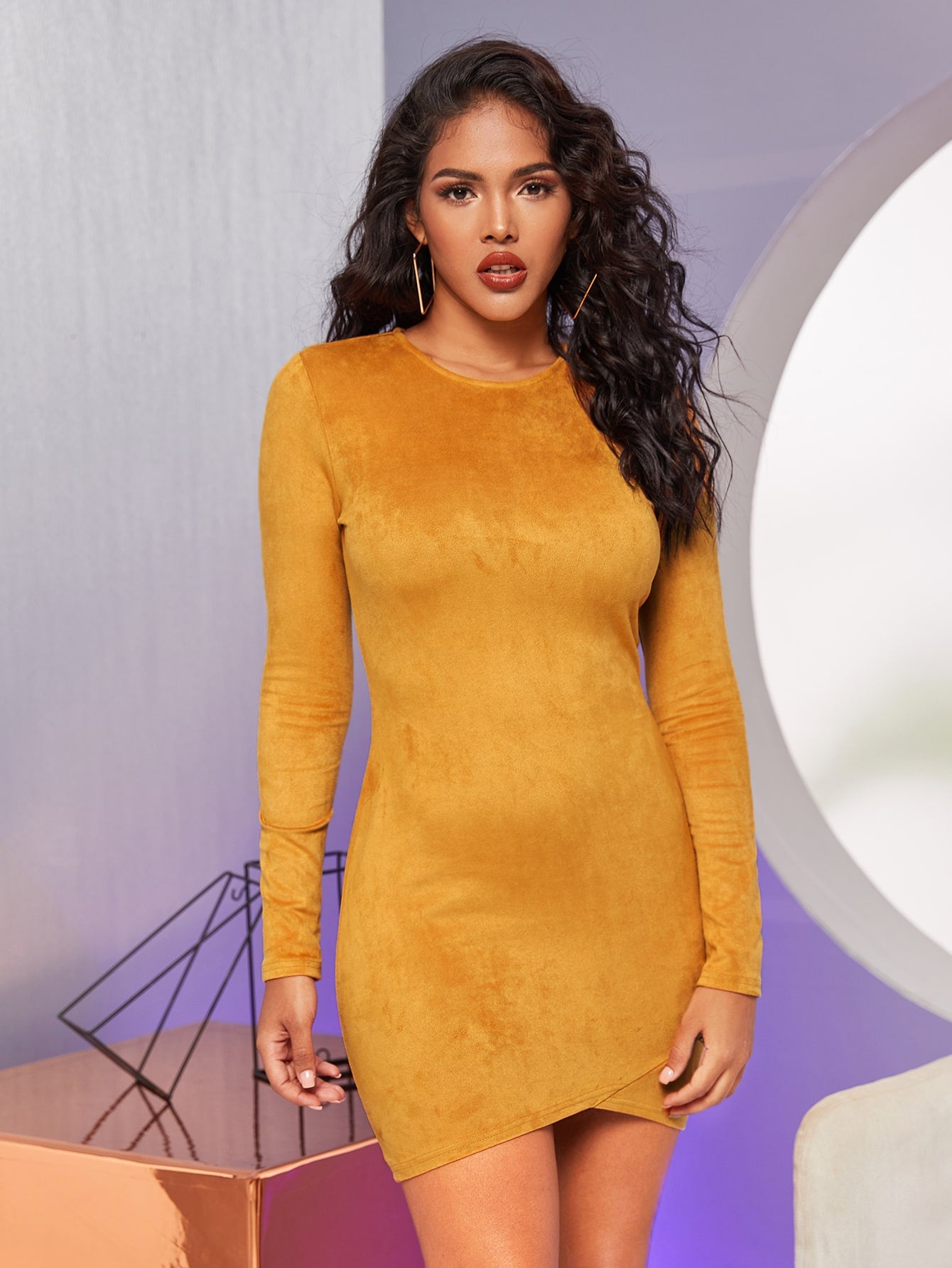 Zip Back Suede Bodycon Dress