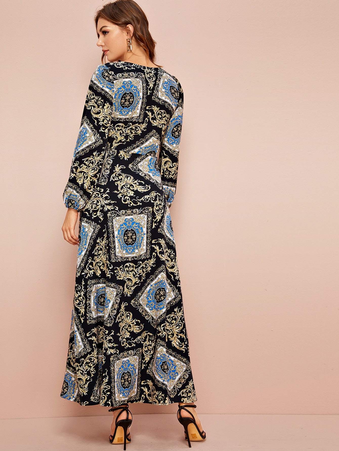 Scarf Print Tie Waist Split Thigh Dress