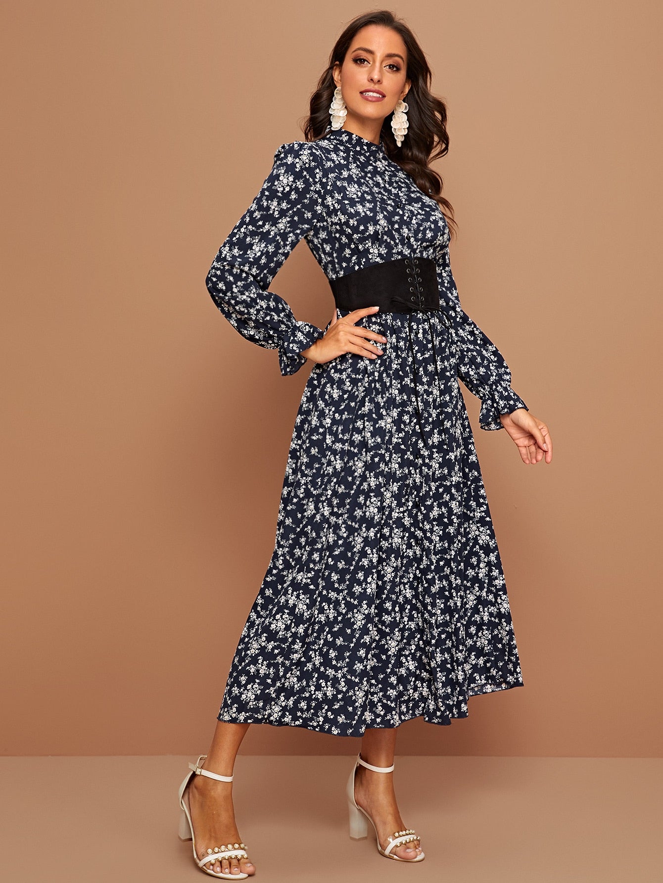 Ditsy Floral Corset Detail A-line Dress