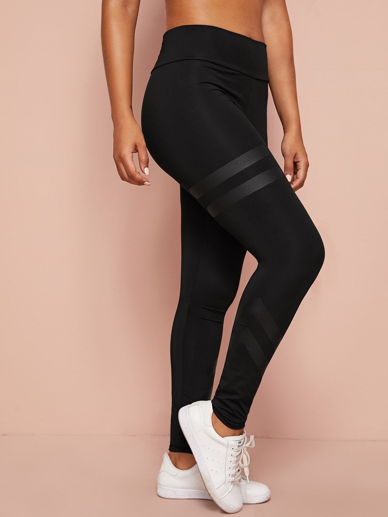 Striped Wide Band Waist Sports Leggings