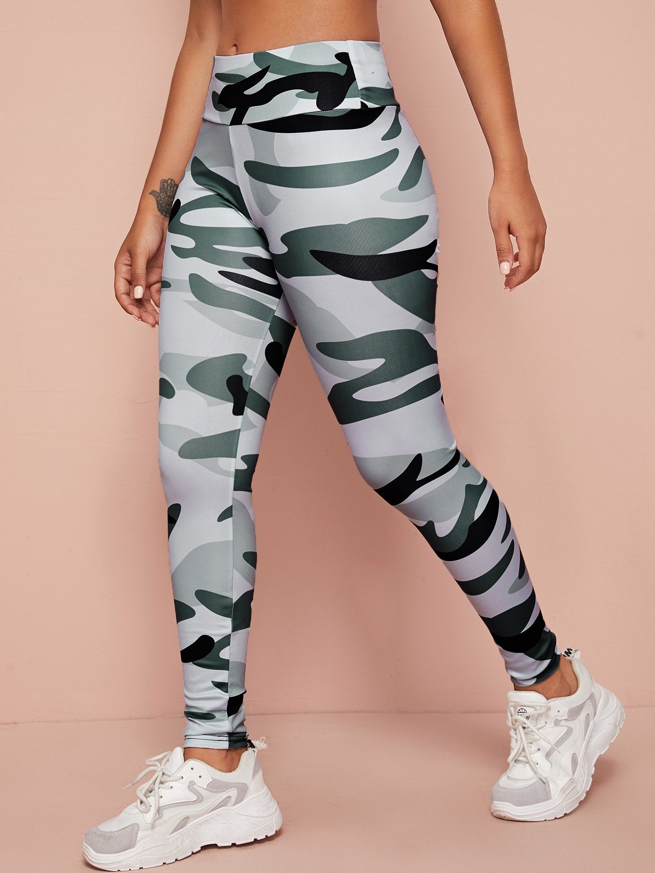 Camo Print Wide Band Waist Sports Leggings