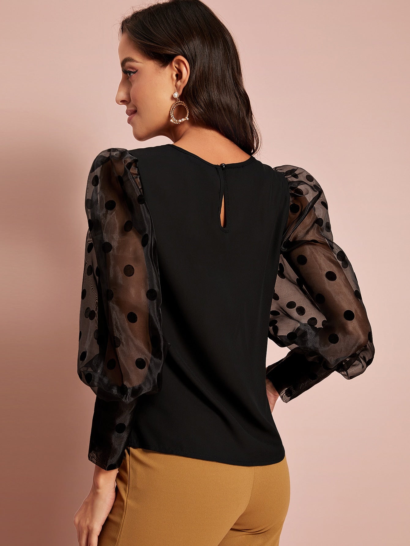 Polka-dot Sheer Organza Gigot Sleeve Top