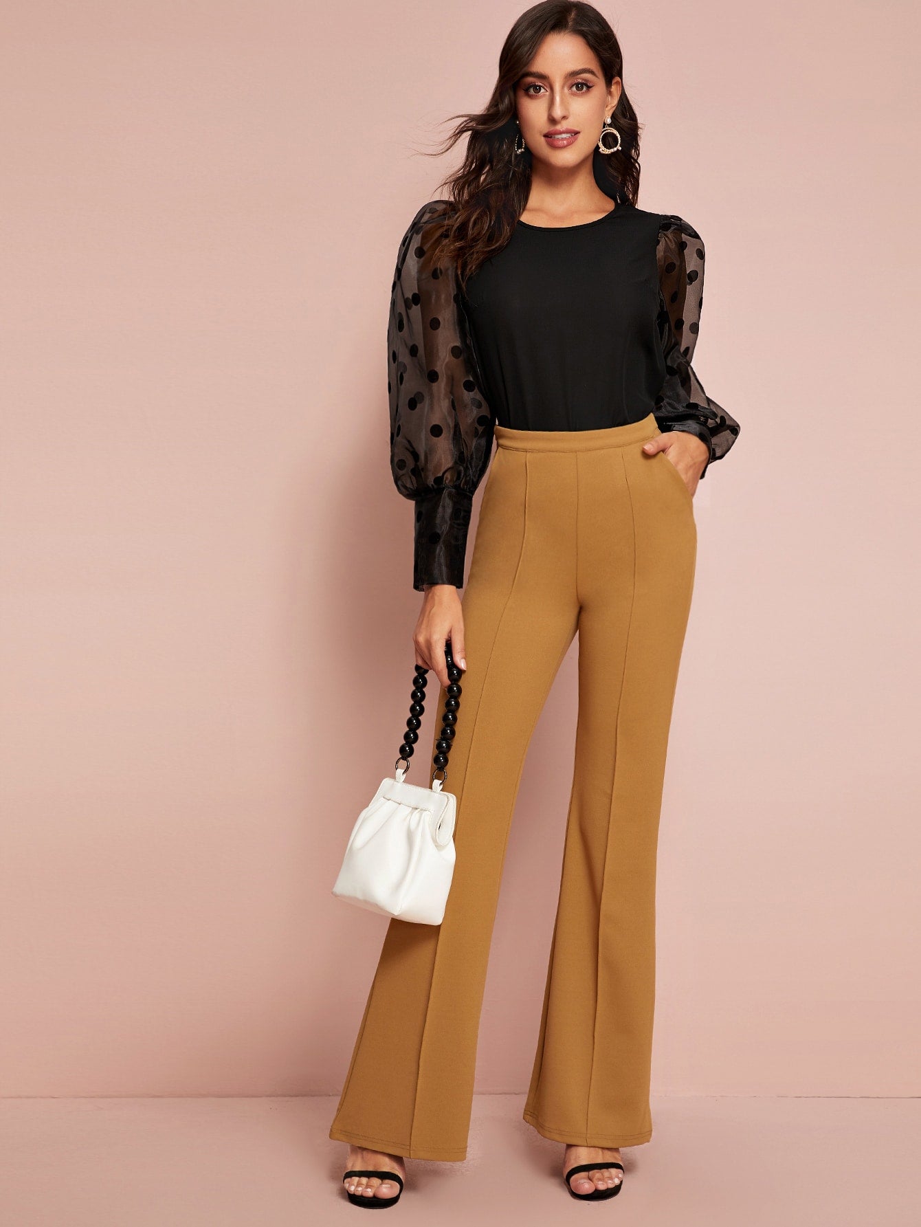 Polka-dot Sheer Organza Gigot Sleeve Top