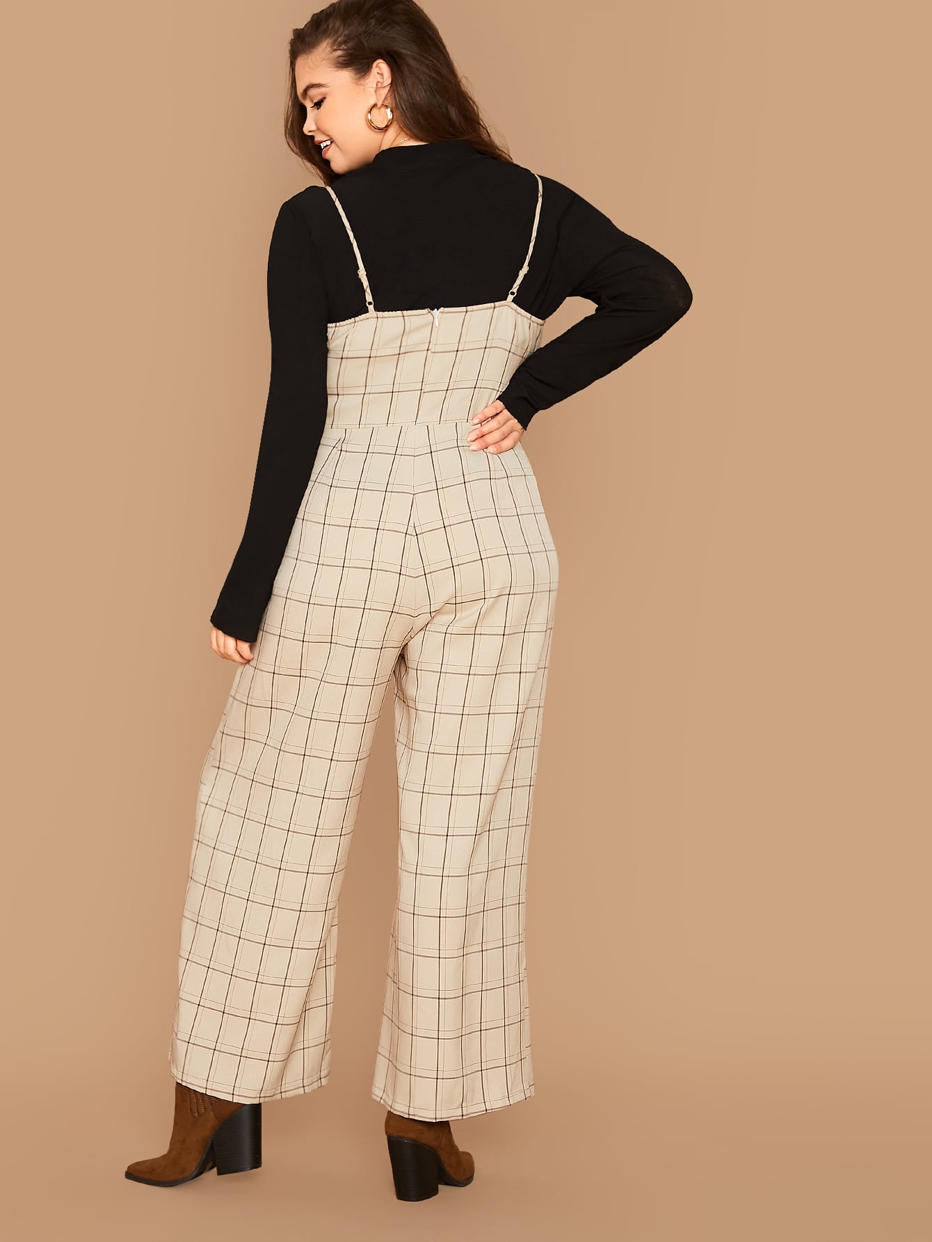 Plus Wide Leg Plaid Jumpsuit Without Top | Amy's Cart Singapore