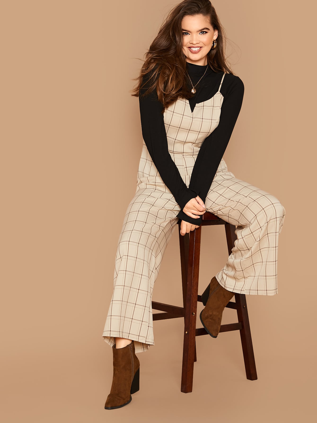 Plus Wide Leg Plaid Jumpsuit Without Top | Amy's Cart Singapore