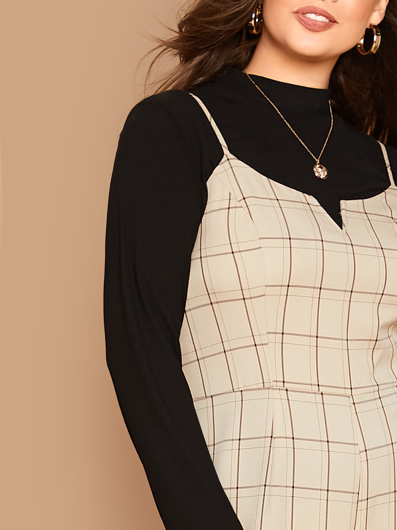 Plus Wide Leg Plaid Jumpsuit Without Top | Amy's Cart Singapore