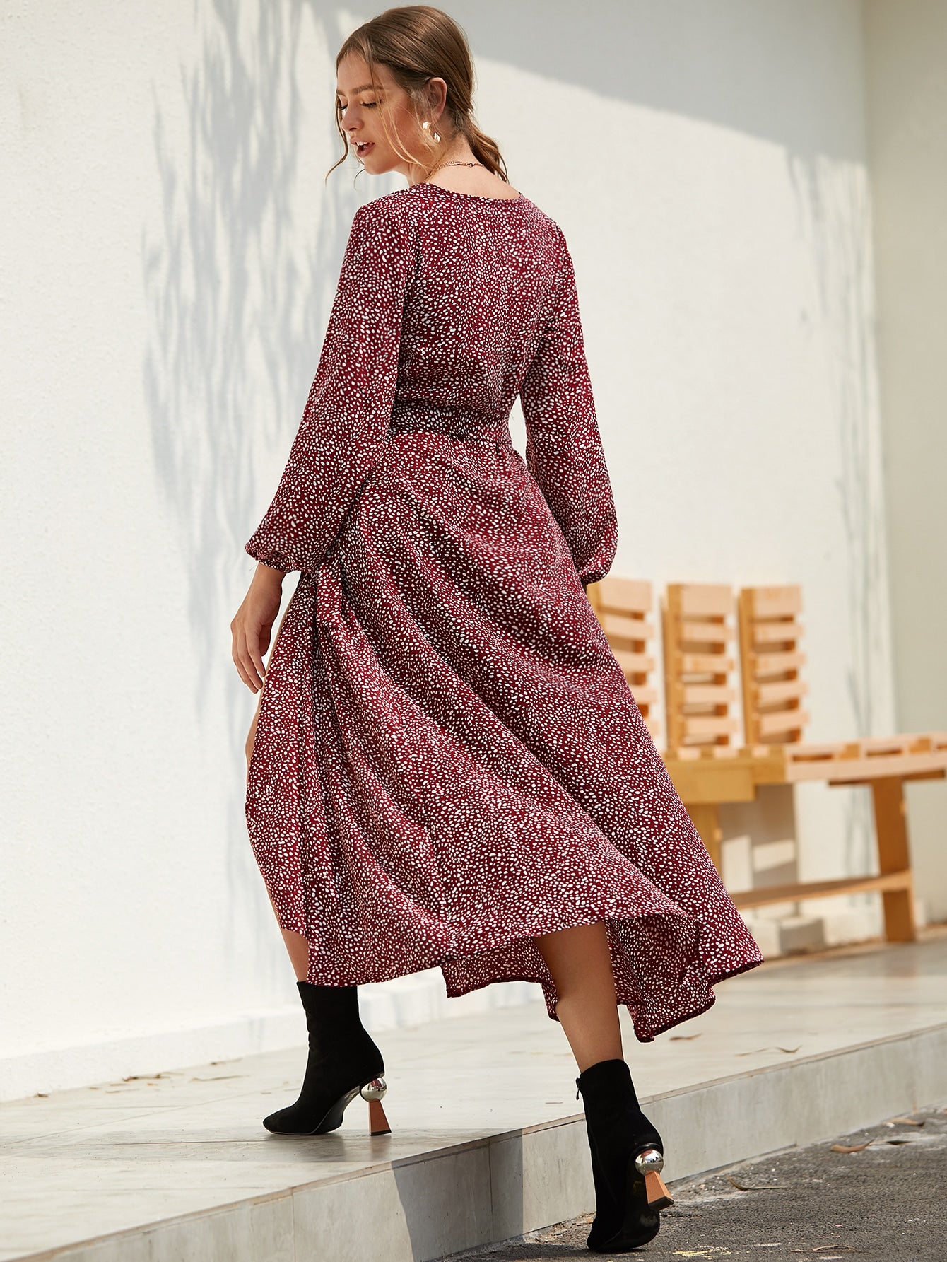 Bishop Sleeve Self Tie Wrap Dress