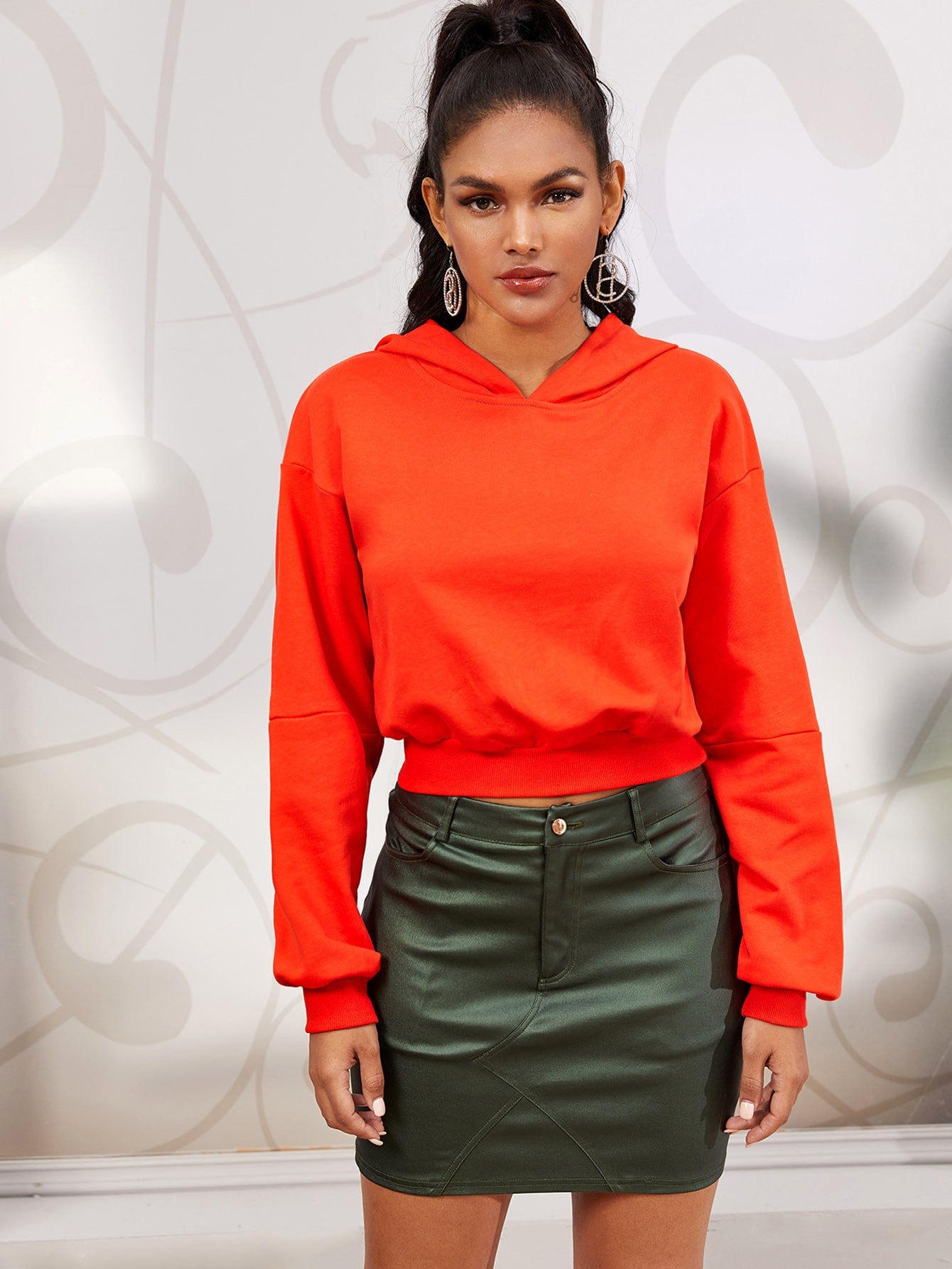 Neon Orange Slogan and Figure Graphic Hoodie