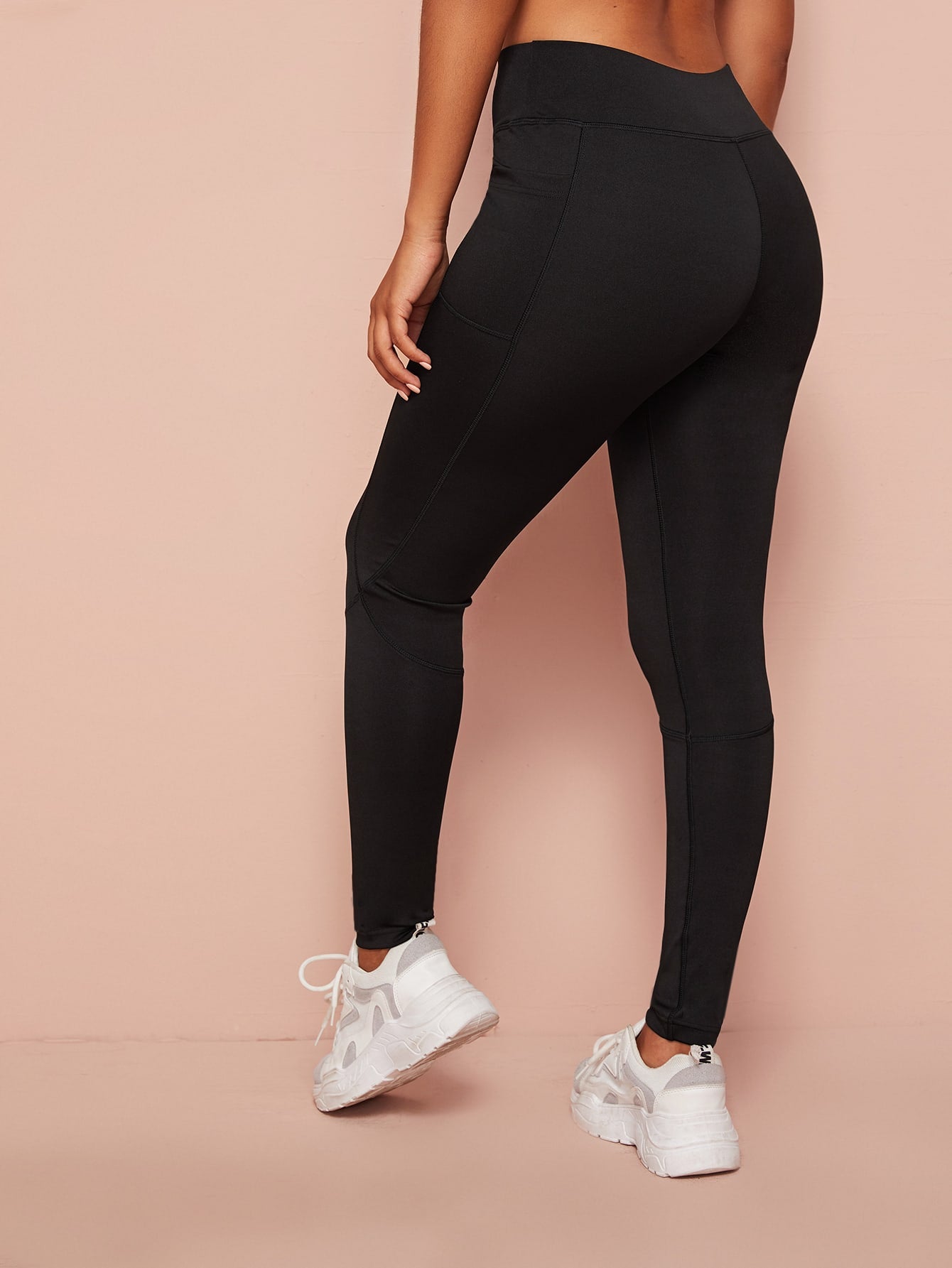 Pocket Detail Wide Band Waist Sports Leggings