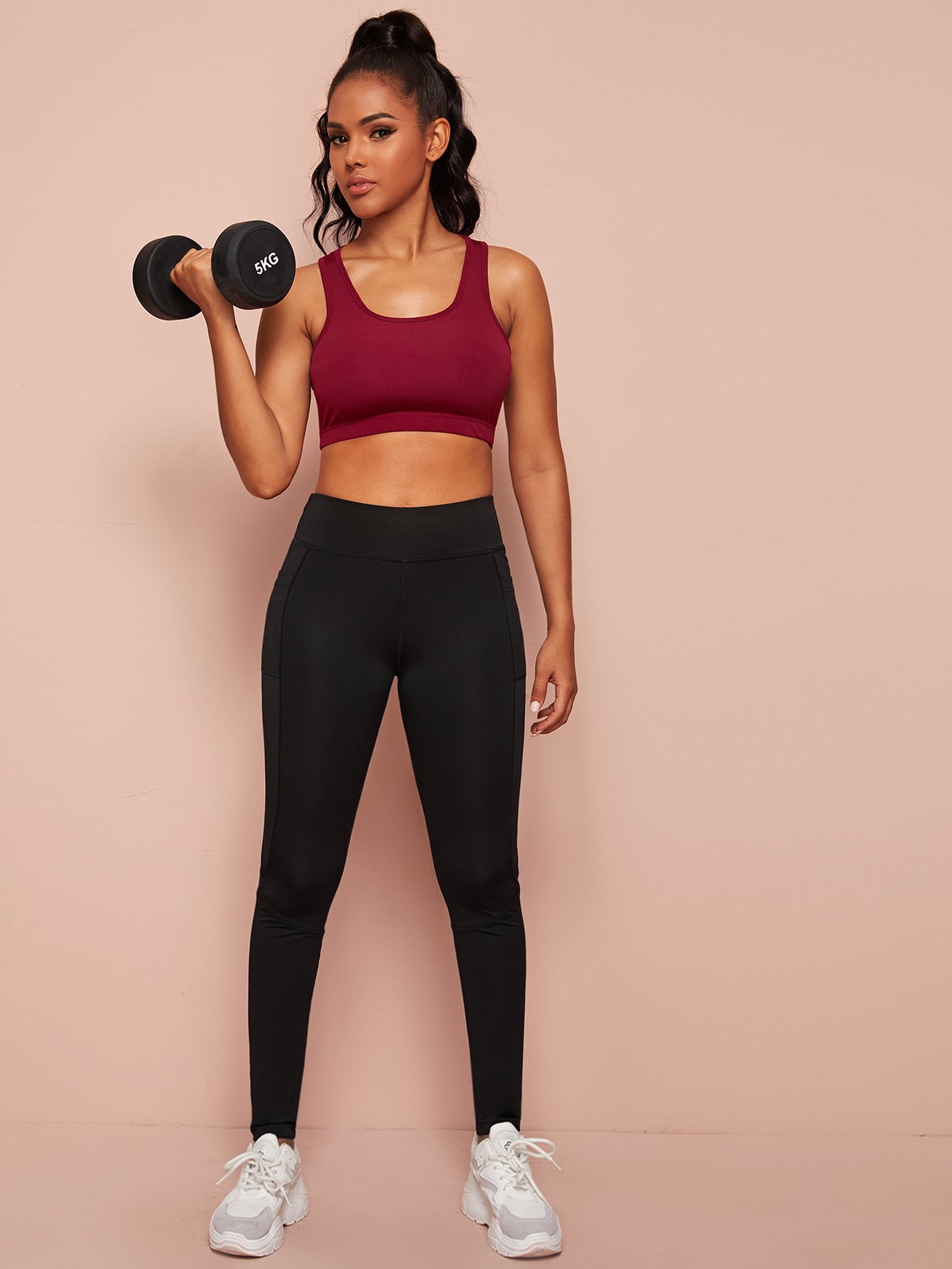 Pocket Detail Wide Band Waist Sports Leggings