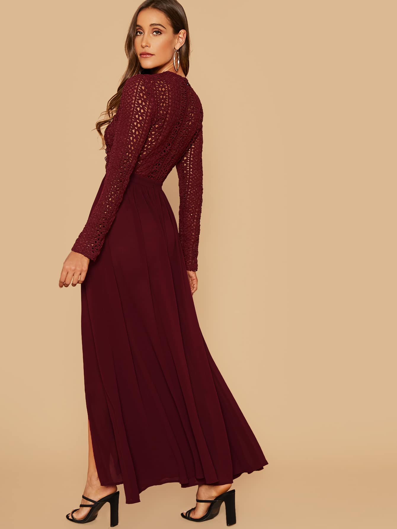 Guipure Lace Bodice Split Dress