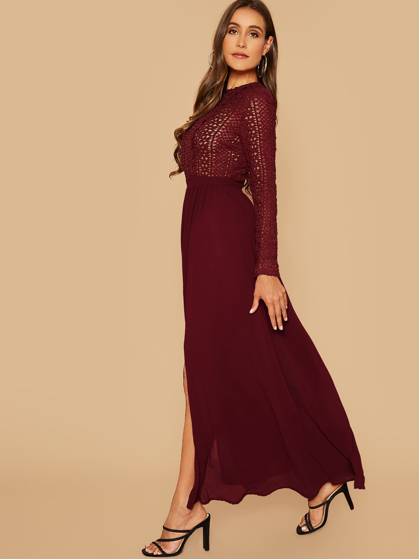 Guipure Lace Bodice Split Dress