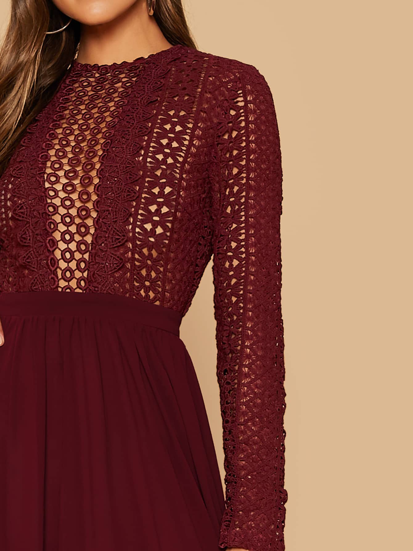 Guipure Lace Bodice Split Dress