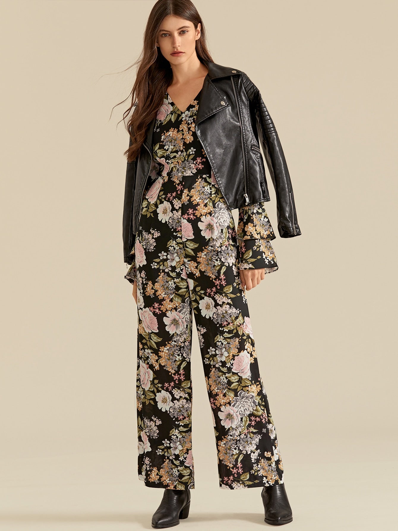 Amy's Cart Premium V-neck Floral Print Palazzo Jumpsuit