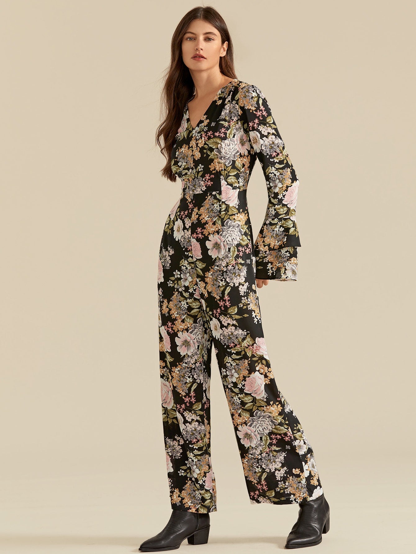 Amy's Cart Premium V-neck Floral Print Palazzo Jumpsuit