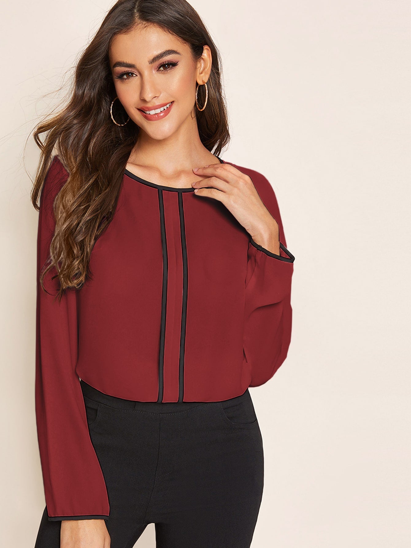 Contrast Binding Tunic Top
