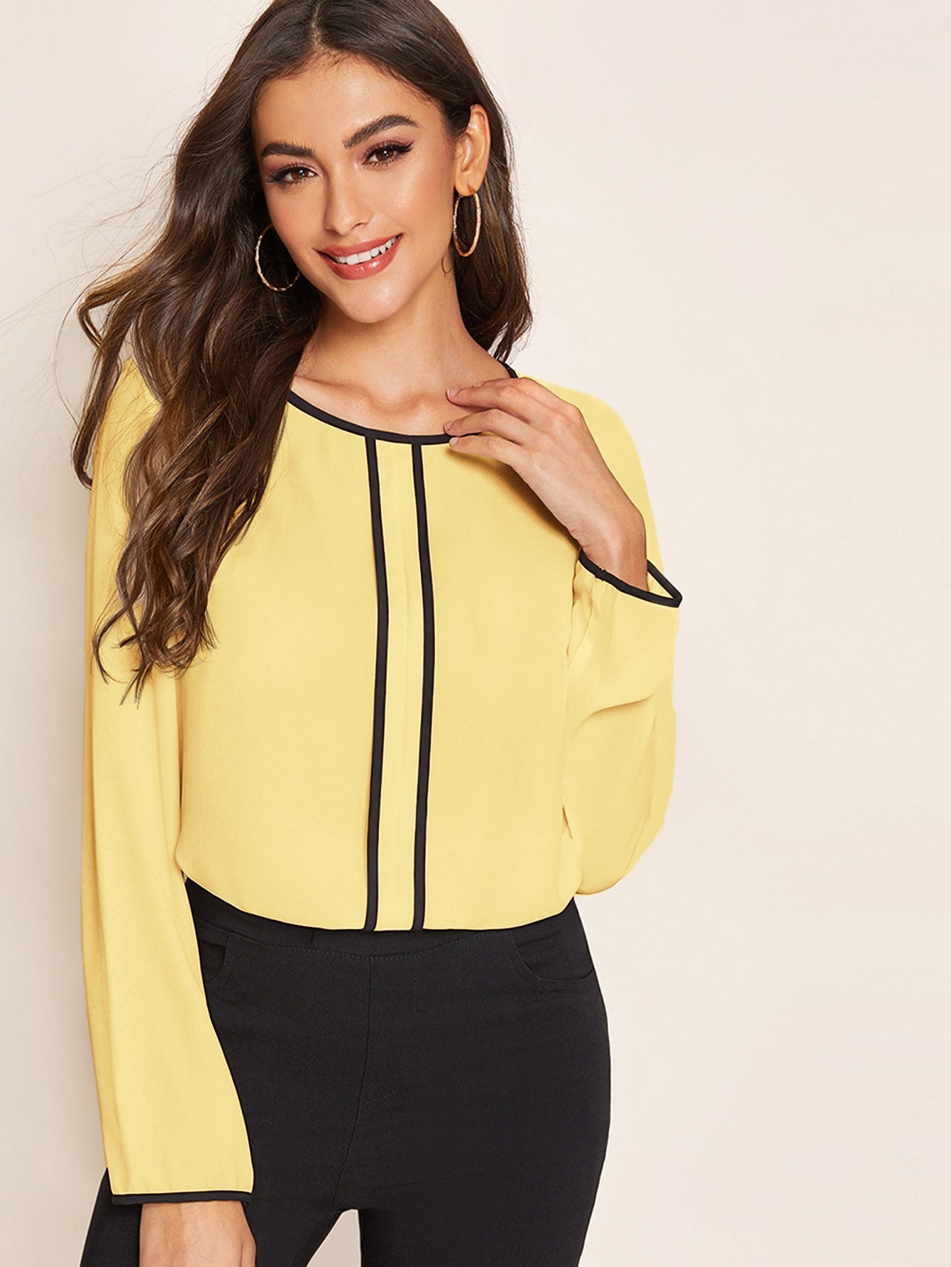 Contrast Binding Tunic Top