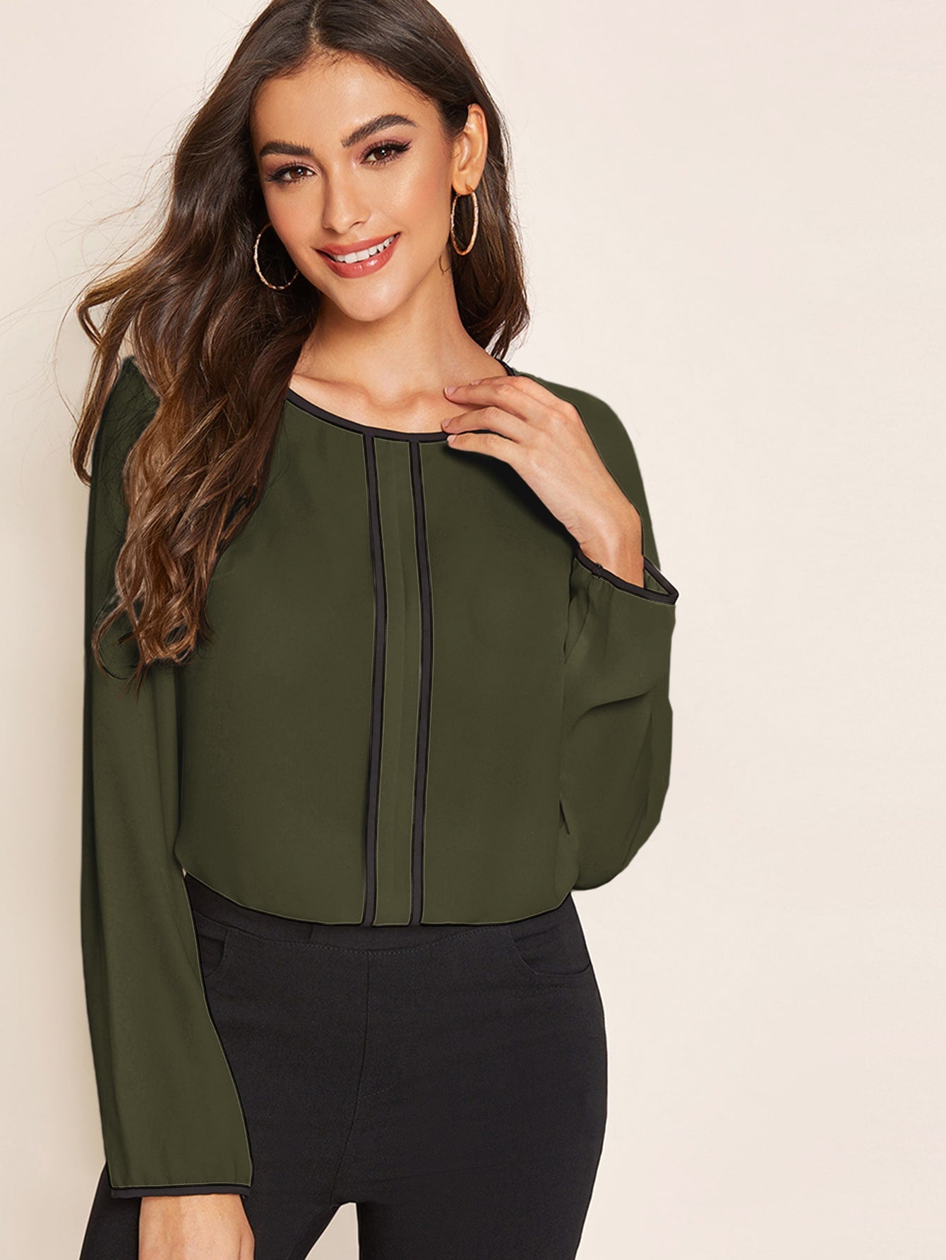 Contrast Binding Tunic Top