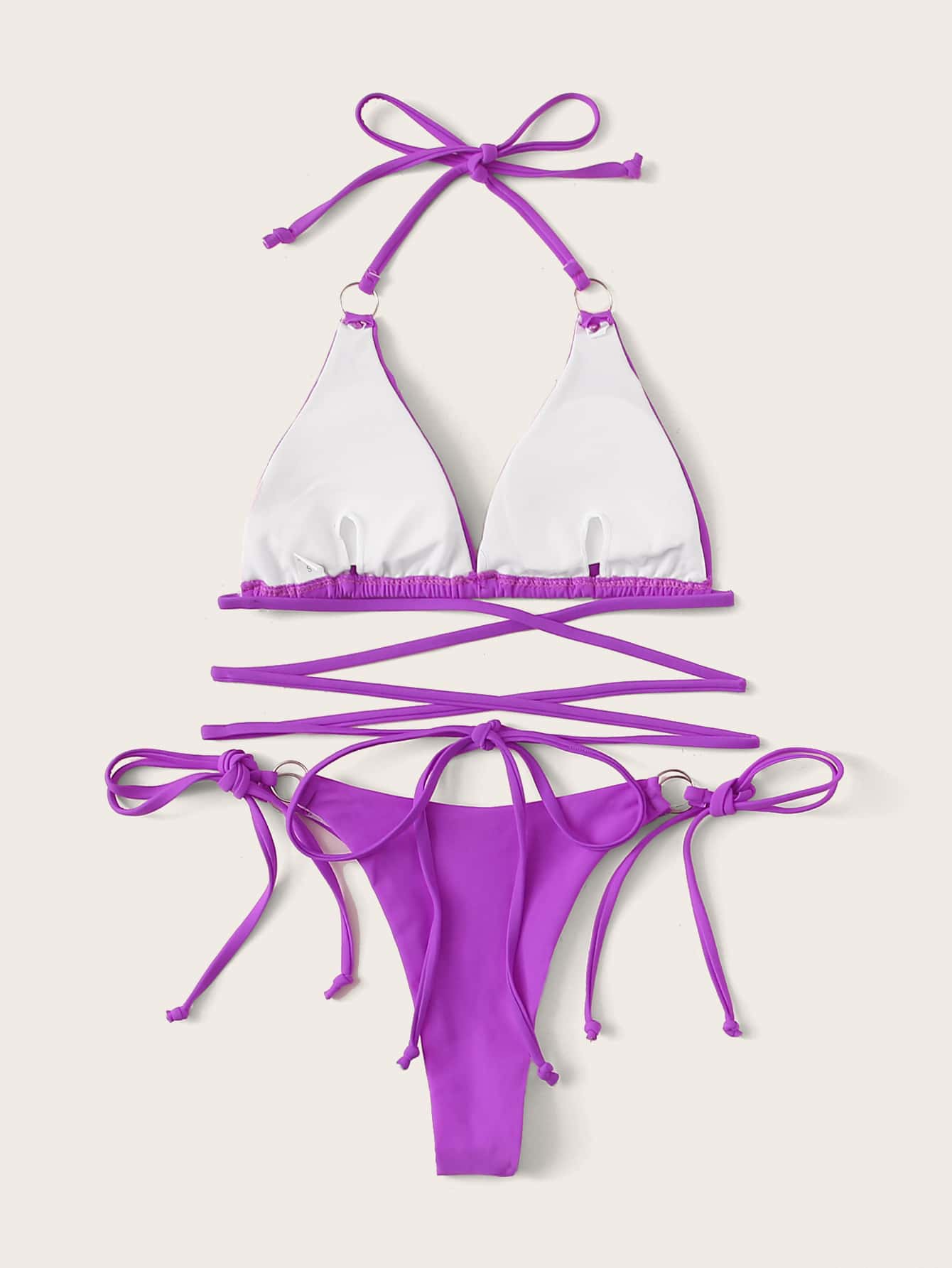 Ring Linked Triangle Top With Tie Side Bikini Set