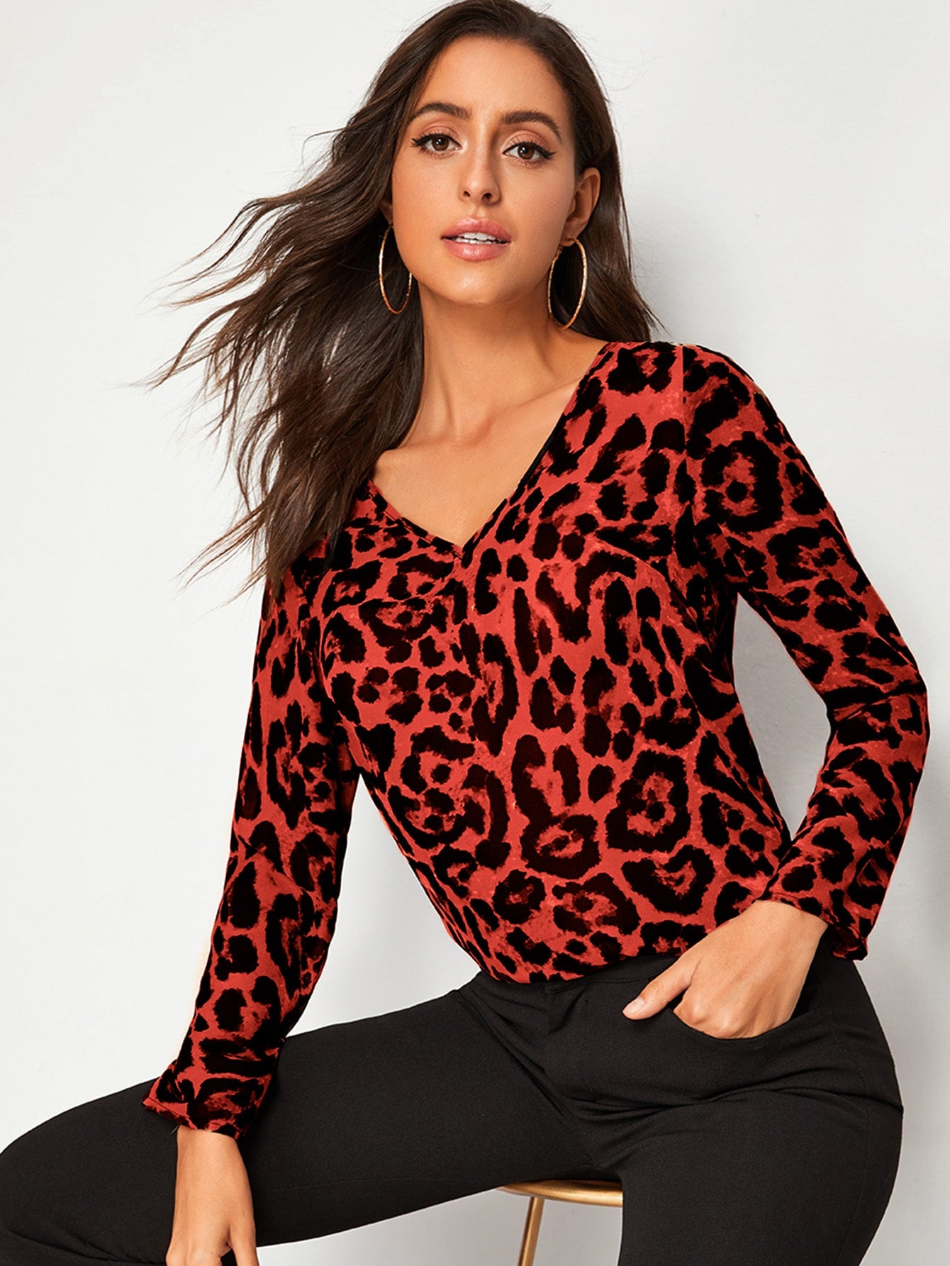 V-neck Leopard Print Top