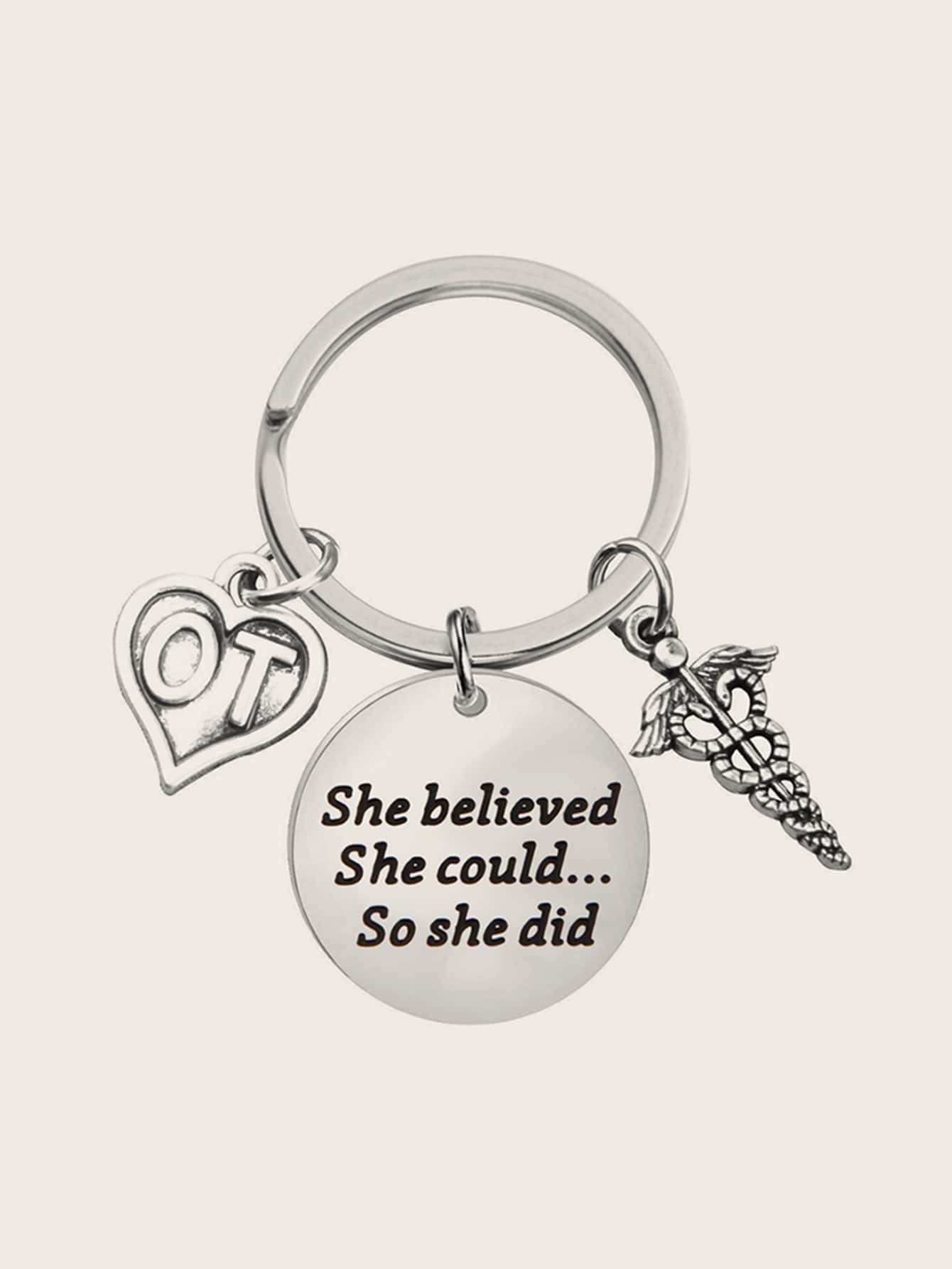 Slogan Engraved Charm Keychain