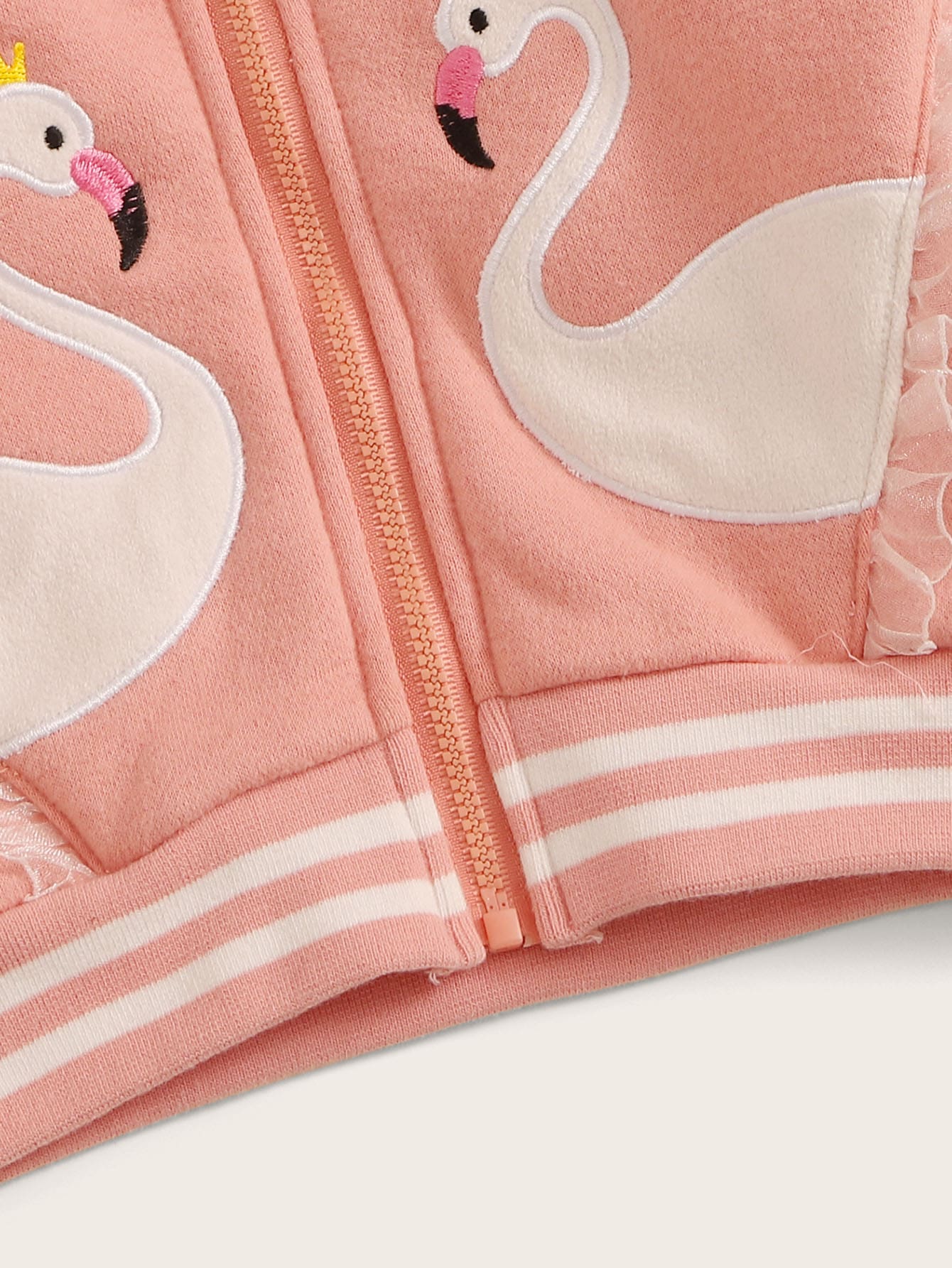 Baby Girl Swan Embroidery Frill Trim Hooded Jacket