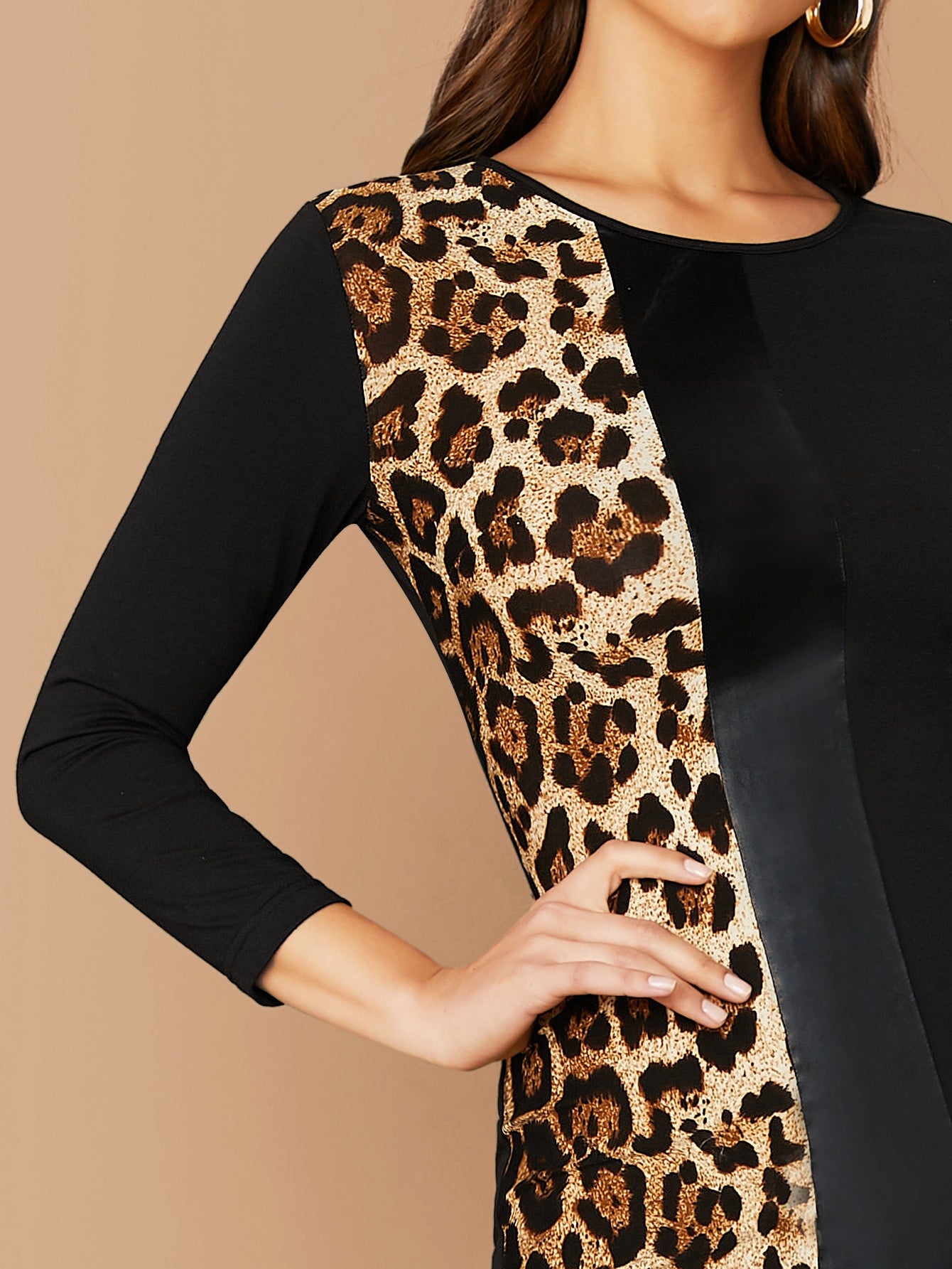 Colorblock Leopard Panel Bodycon Dress