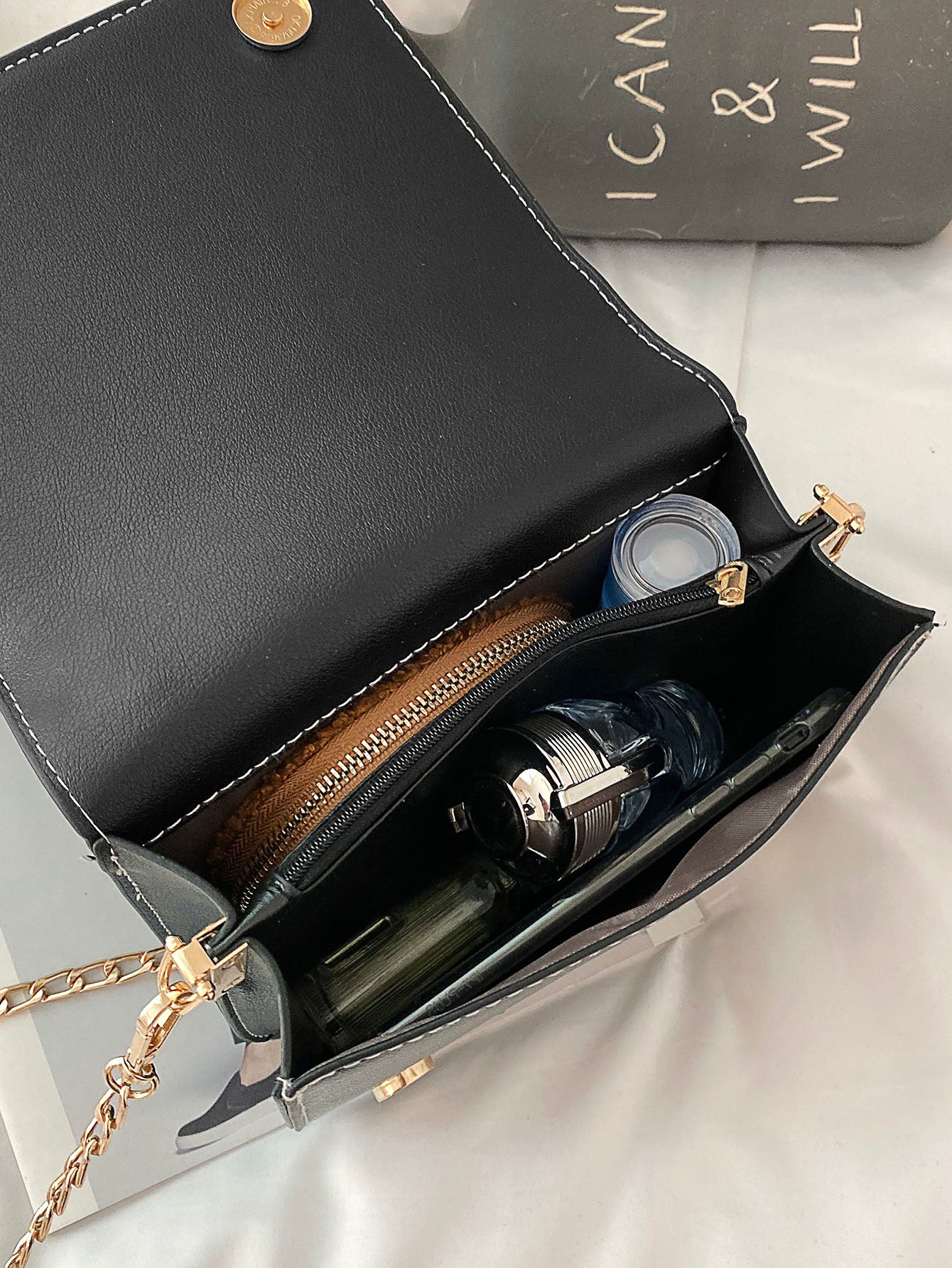 Snakeskin Print Rhinestone Decor Flap Satchel Bag