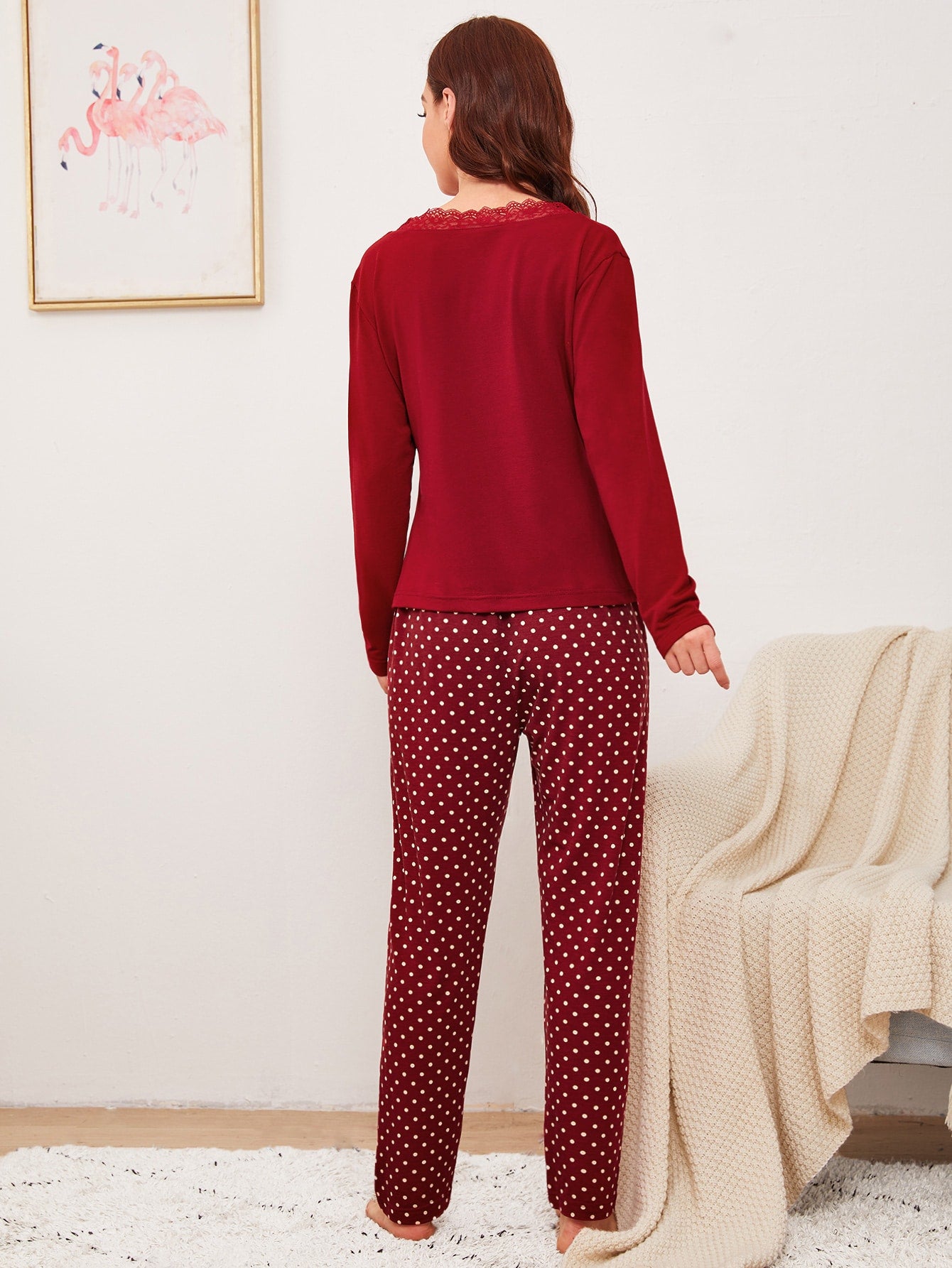 Polka Dot Contrast Lace PJ Set