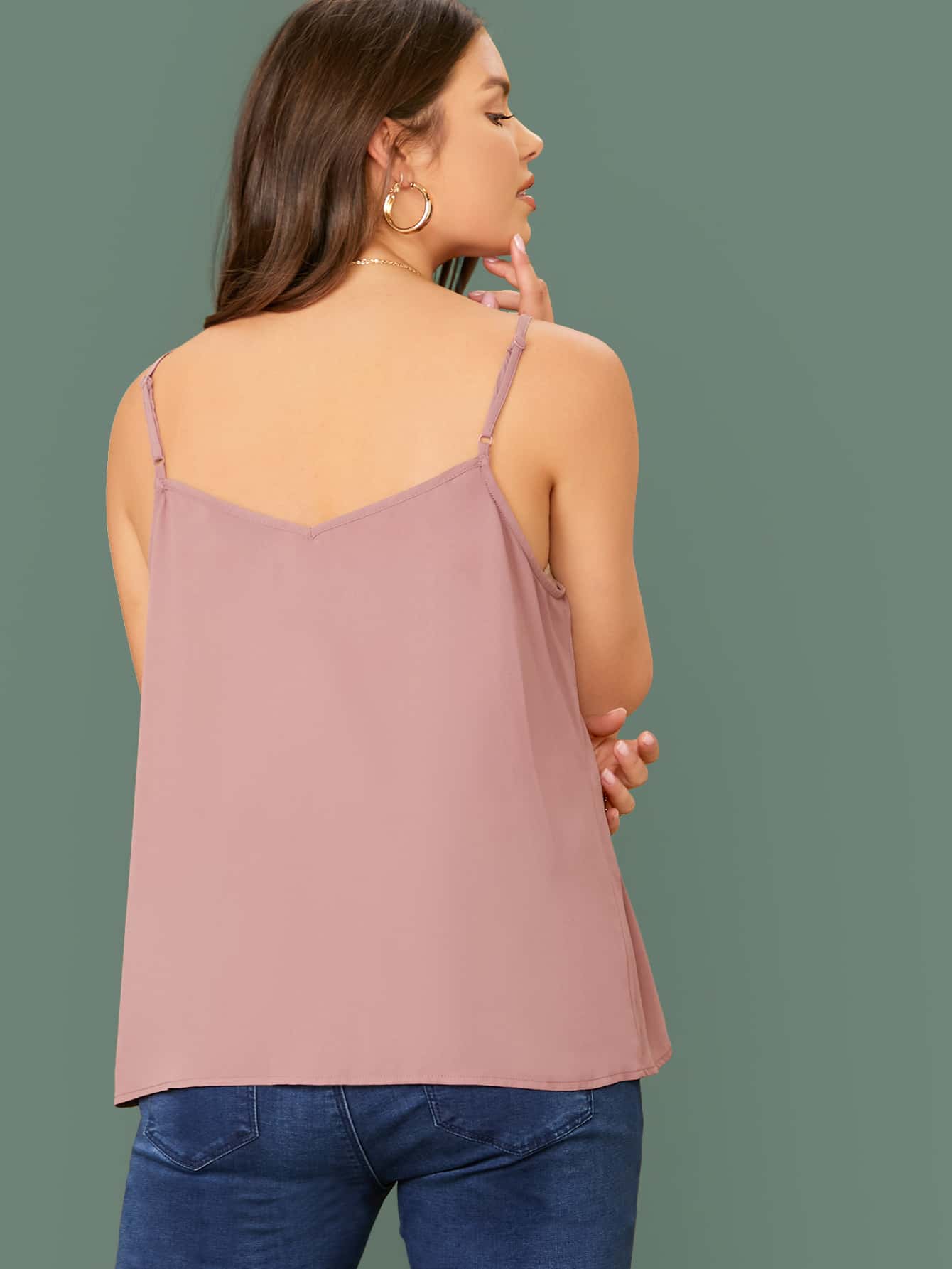 Plus Buttoned Front Lace Trim Cami Top