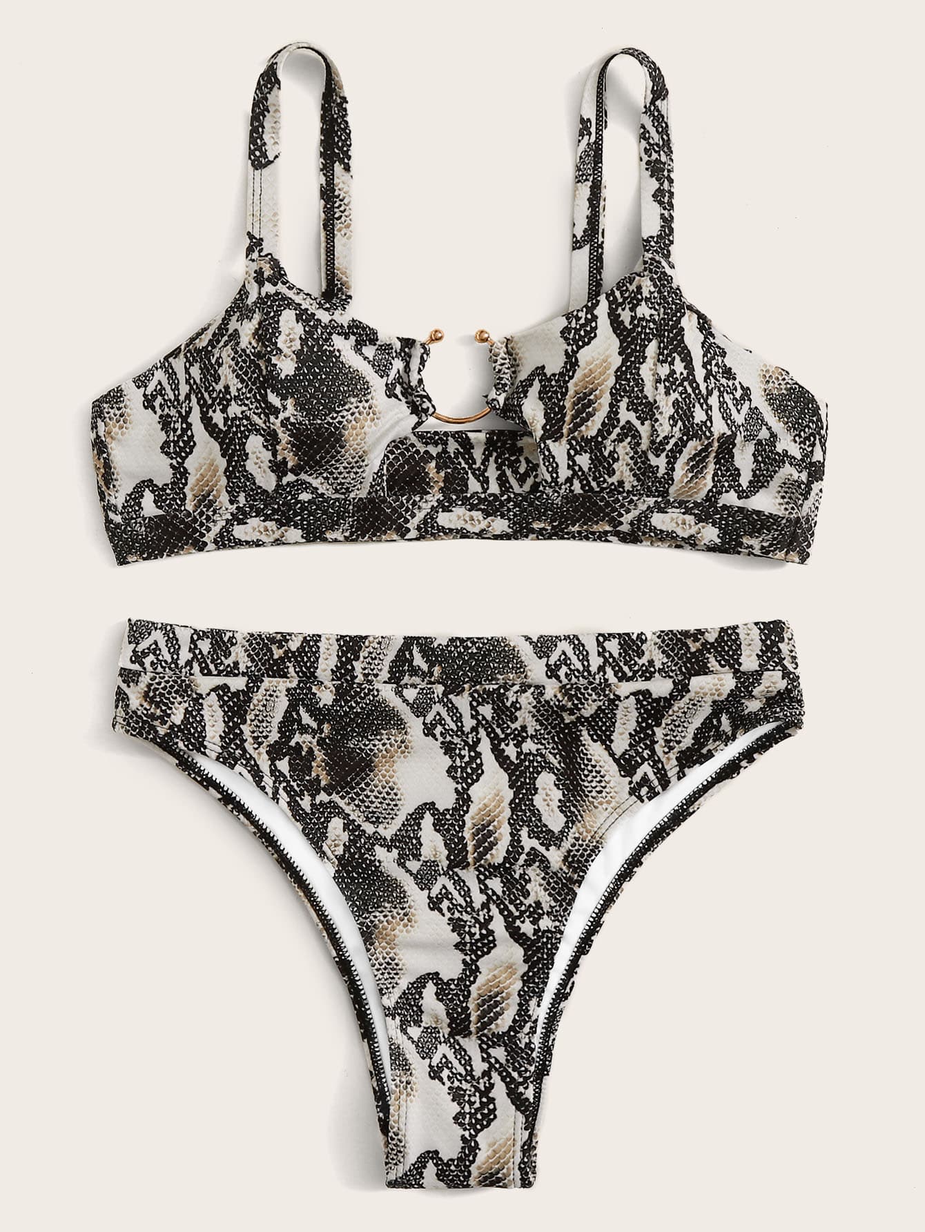 Snakeskin Ring Linked Top With High Waist Bikini Set