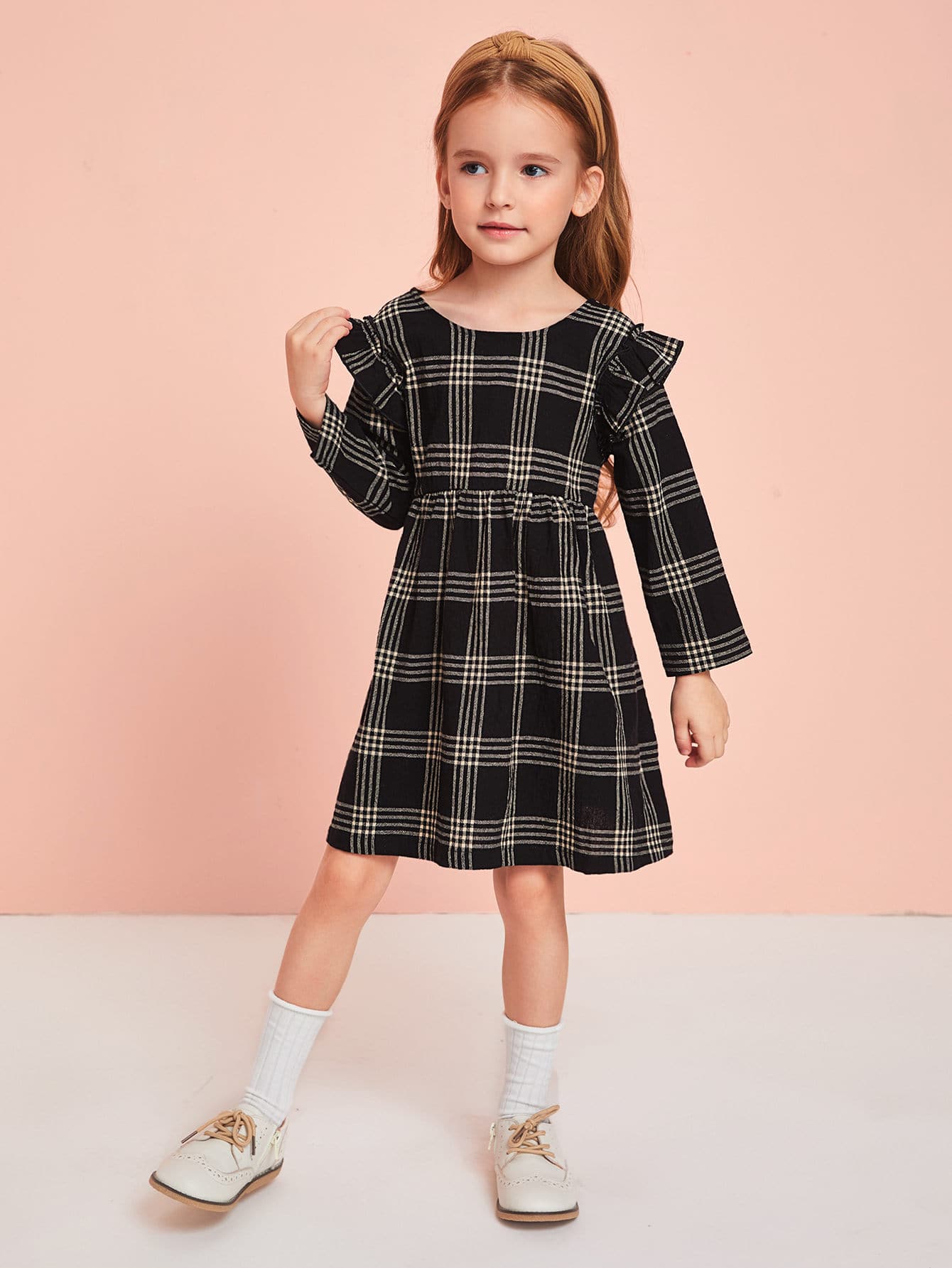 Toddler Girls Plaid Ruffle Trim Babydoll Dress