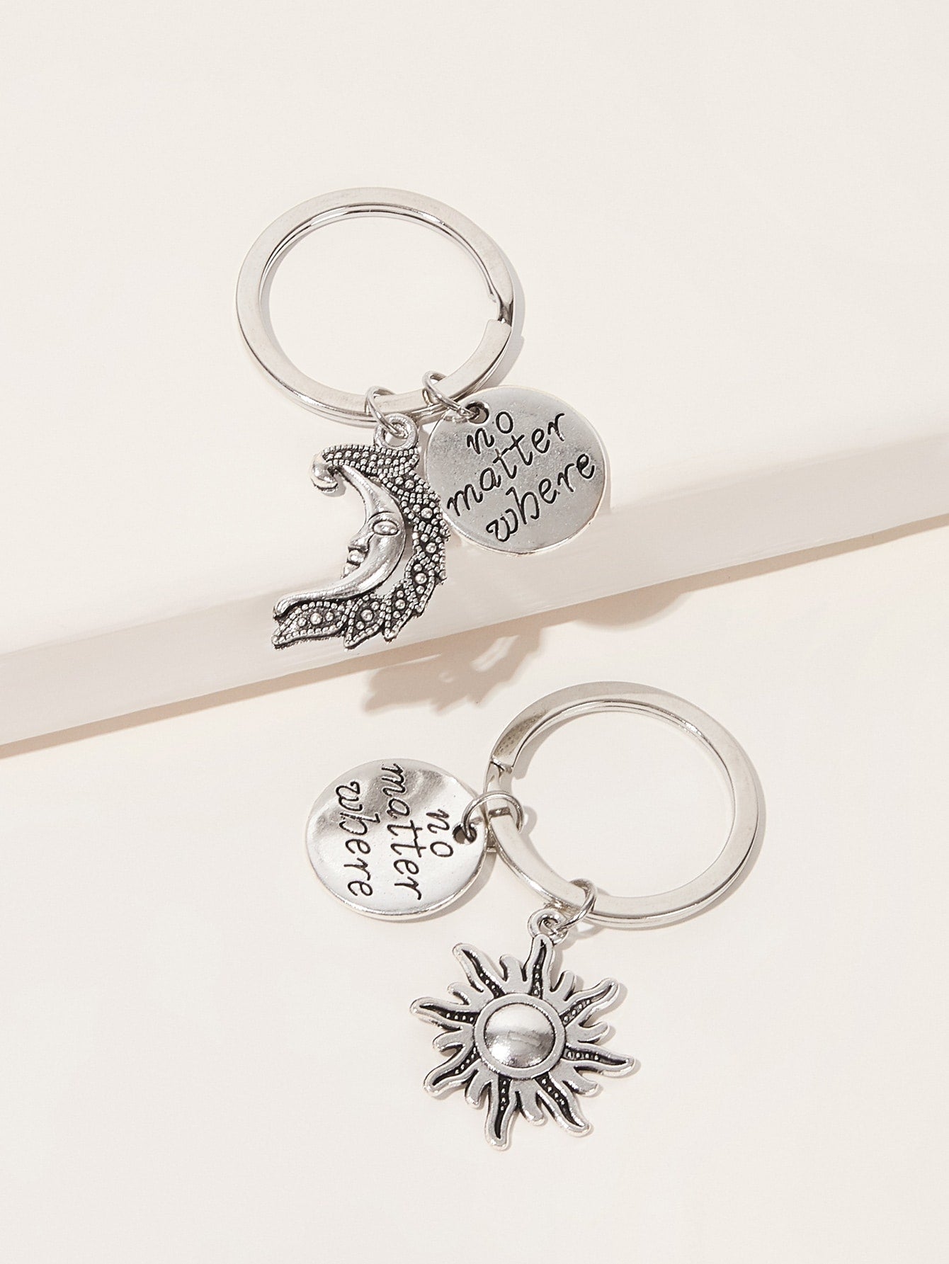 2pcs Moon & Sun Charm Keychain