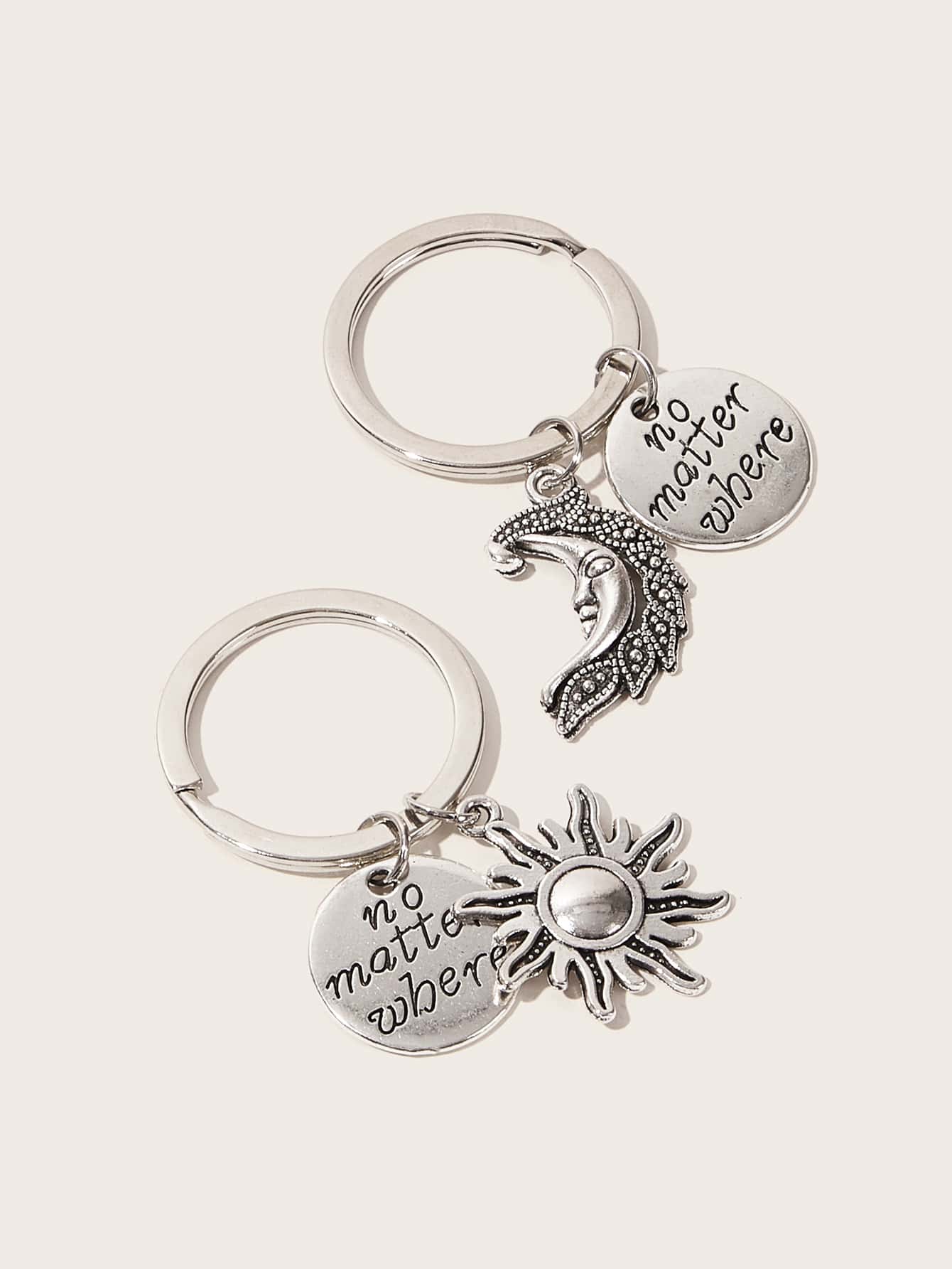 2pcs Moon & Sun Charm Keychain