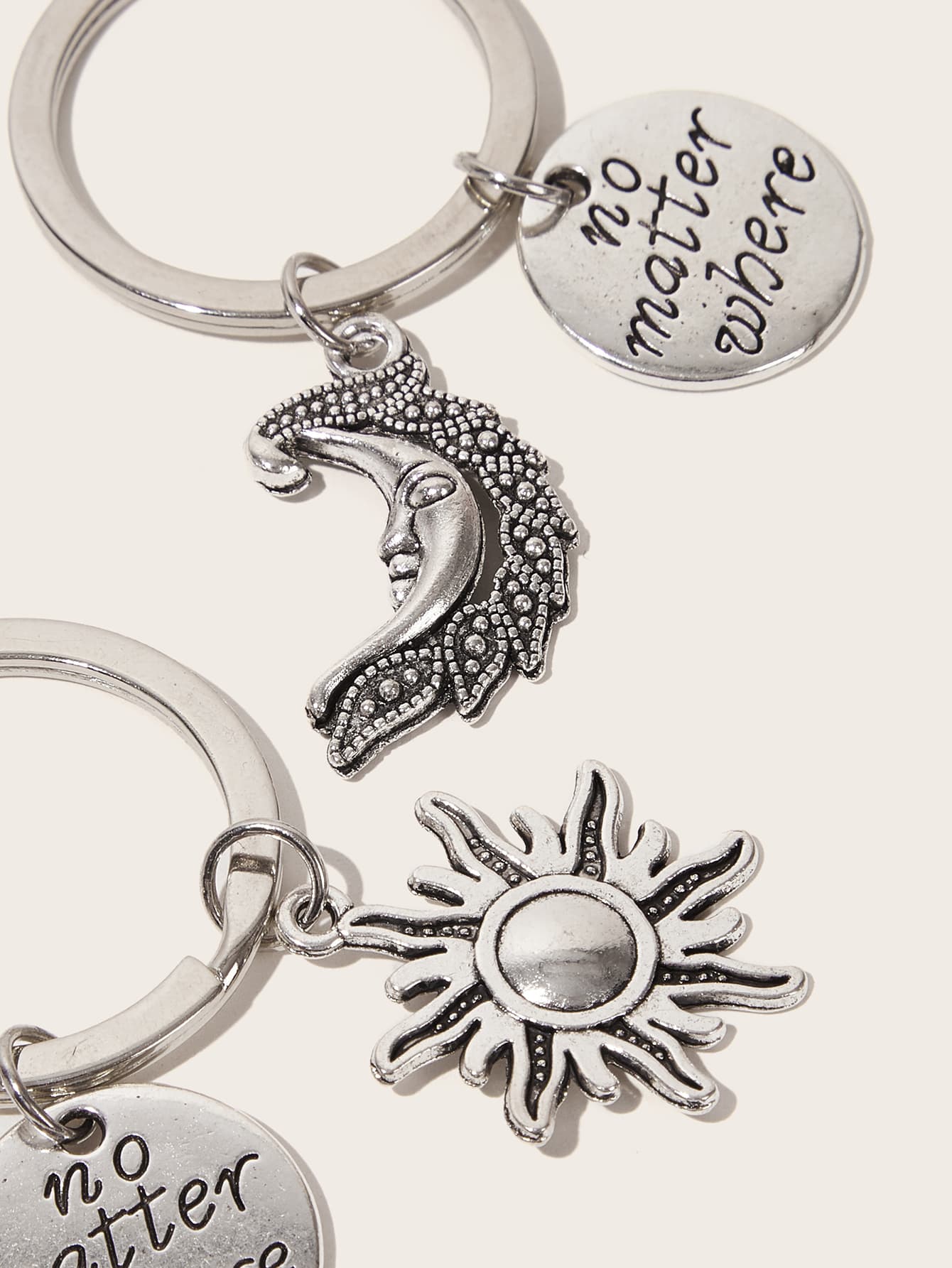 2pcs Moon & Sun Charm Keychain