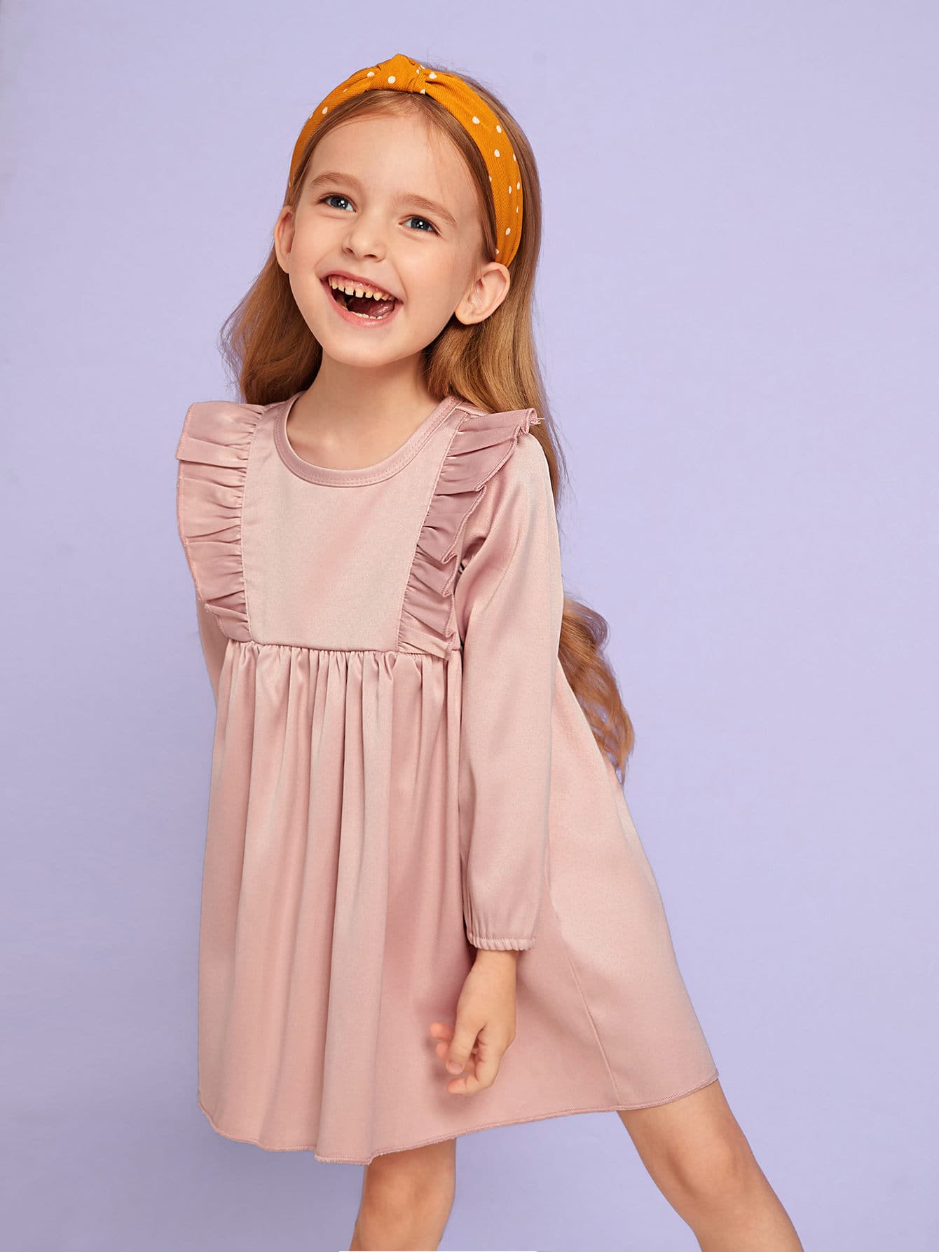 Toddler Girls Solid Ruffle Trim Babydoll Dress
