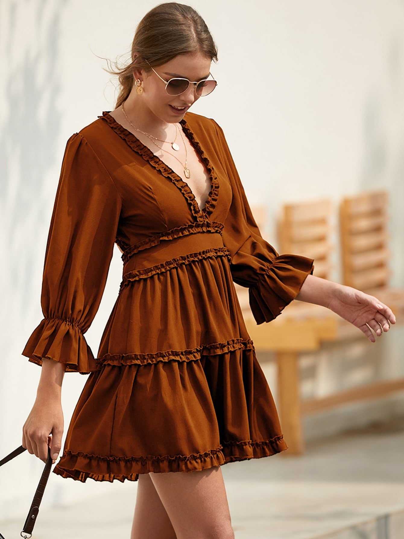 Open Back Frill Trim A-Line Dress