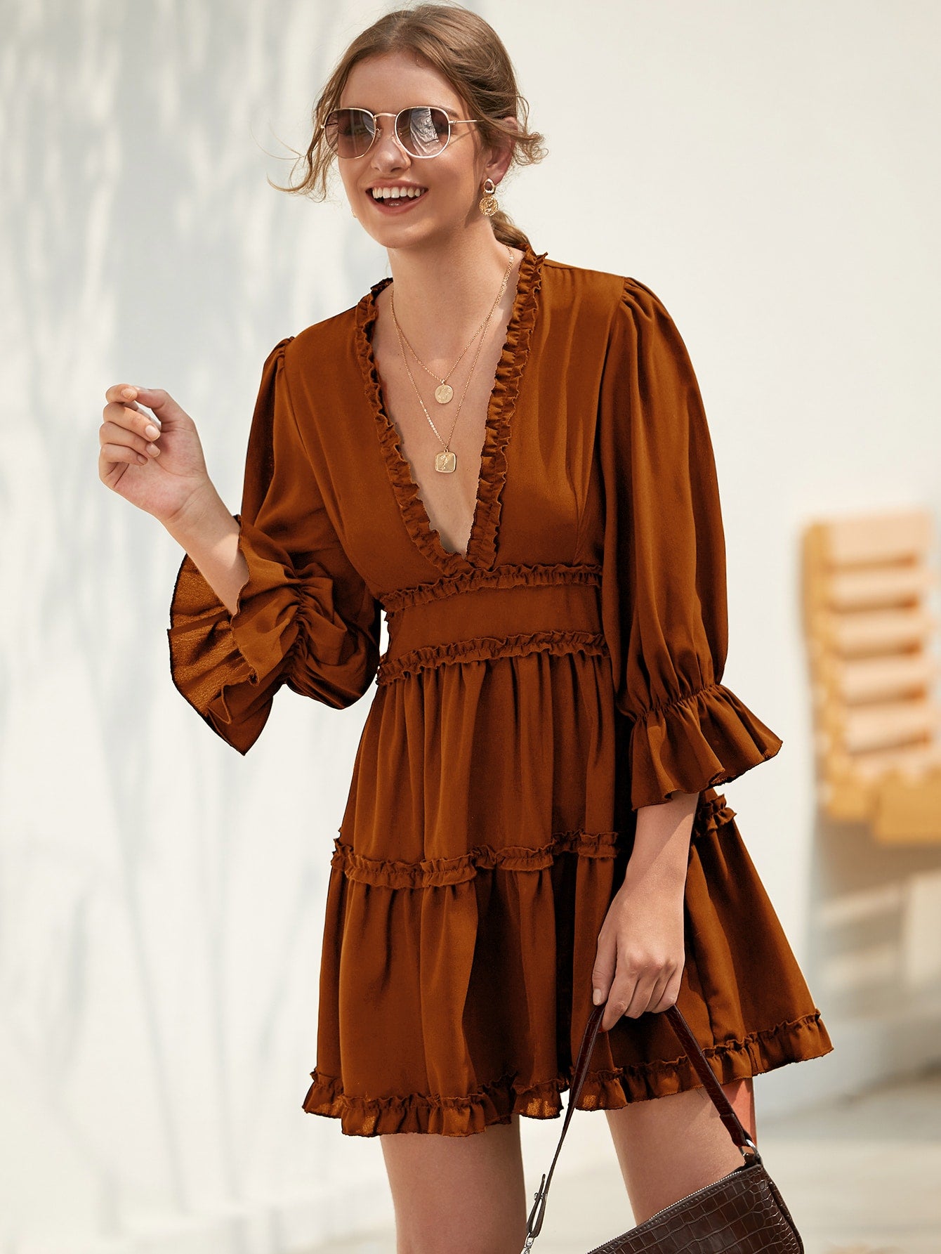 Open Back Frill Trim A-Line Dress